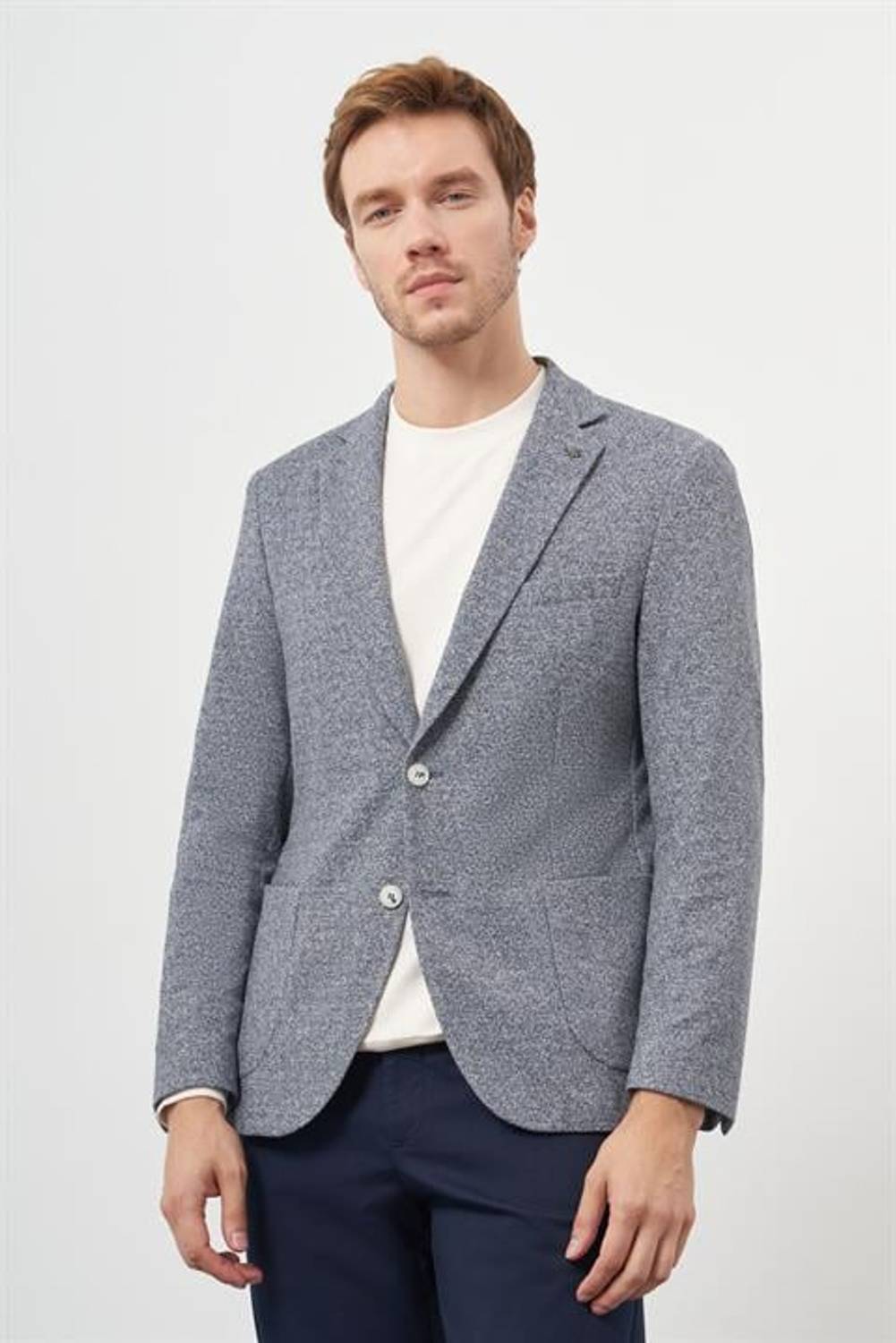 Мужской индиго трикотажный трендовый пиджак slim fit с одношипцовым воротником