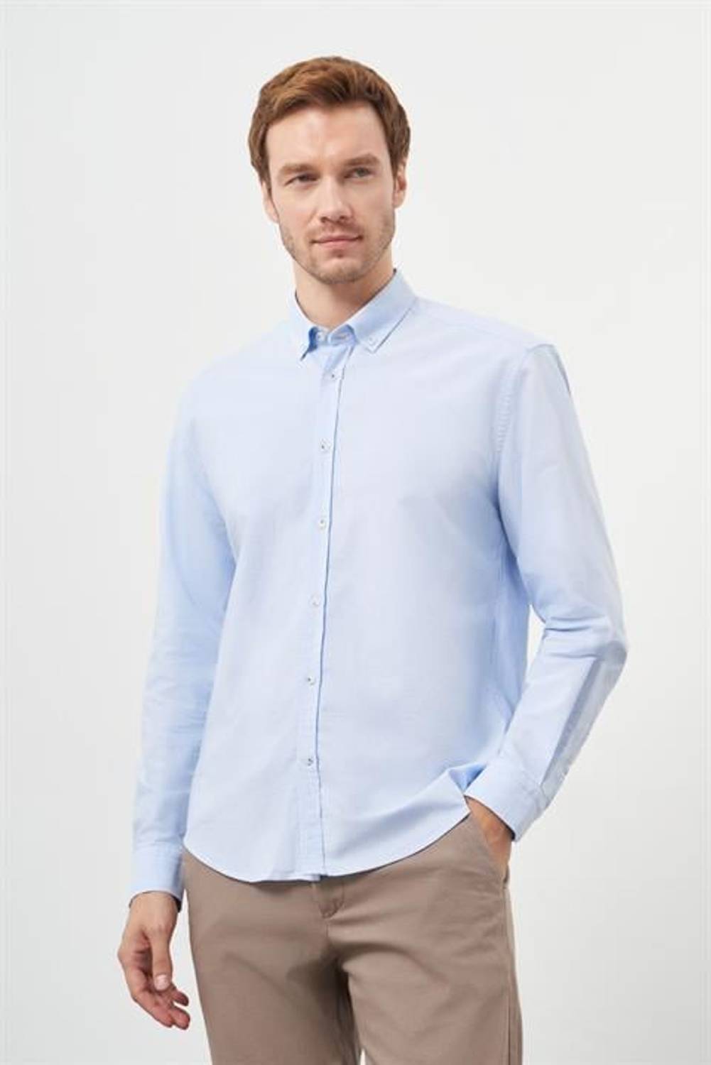 Мужская рубашка Morven A. MAVİ, 100% хлопок, динамичная посадка, длинные рукава, без карманов, с пуговицами
