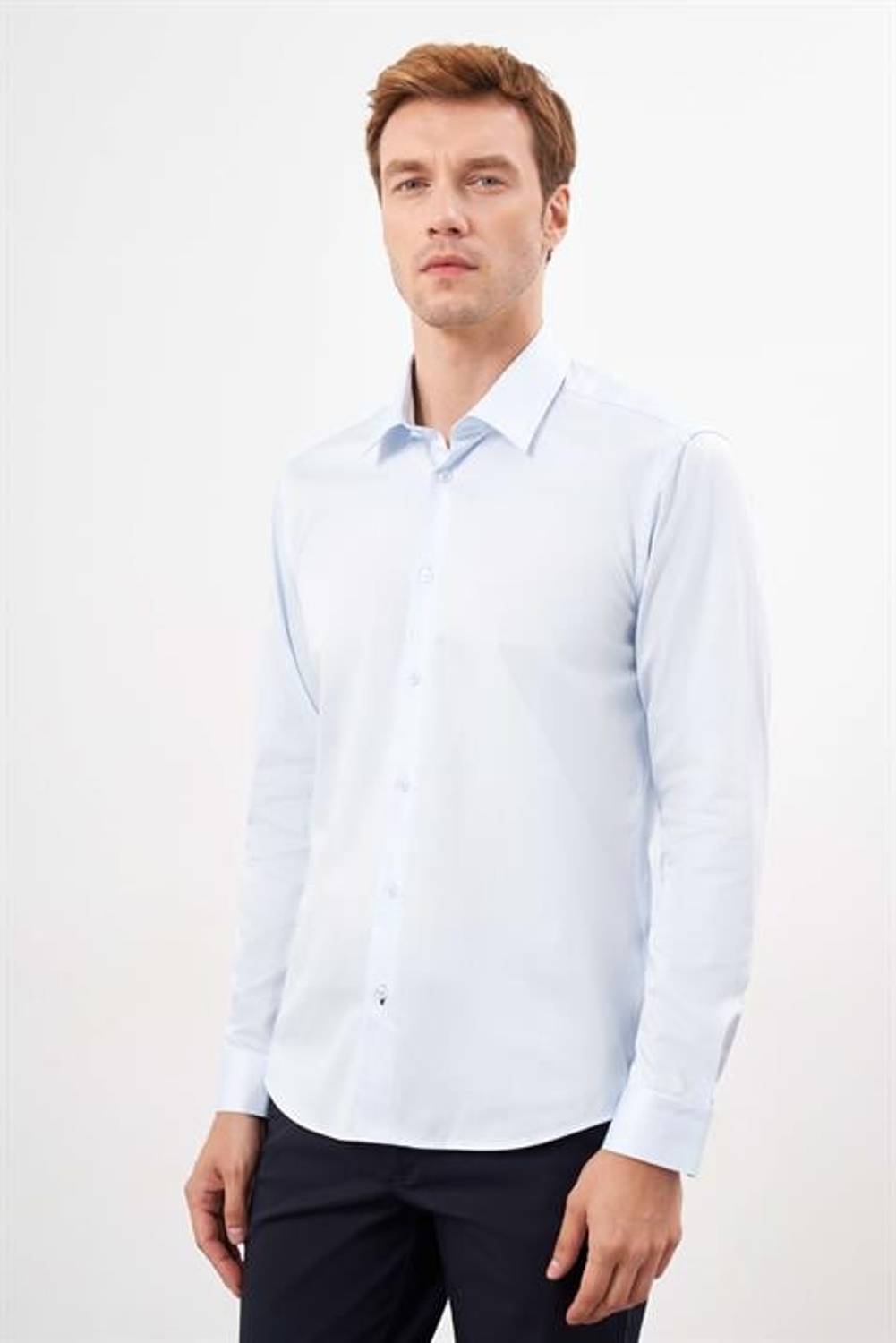 Morven Erkek A. MAVİ Pamuk Düz Desen Sert Yaka Slim Fit  Gömlek