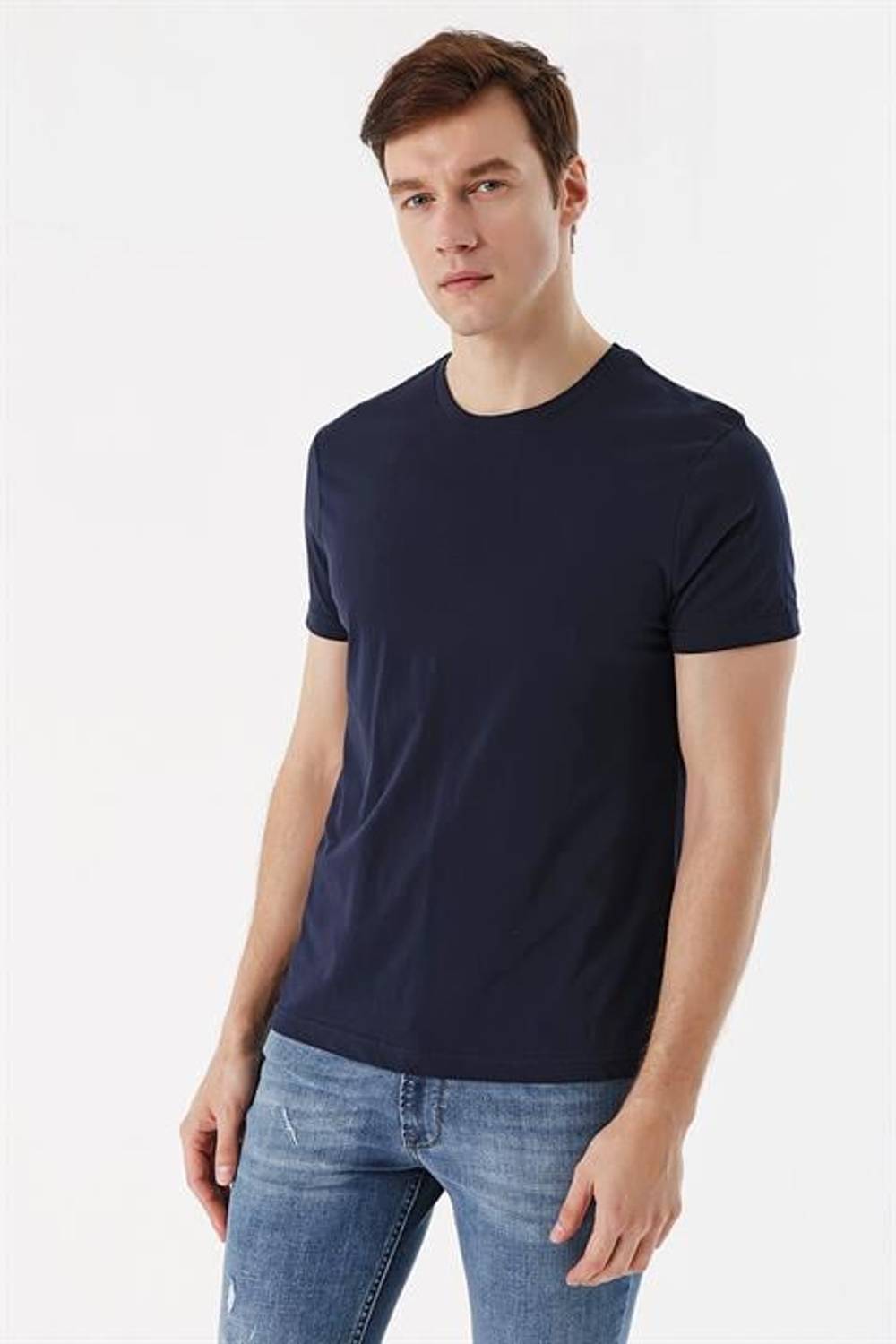 Чоловіча базова футболка синього кольору з коротким рукавом, Slim Fit, 100% бавовна, без кишень