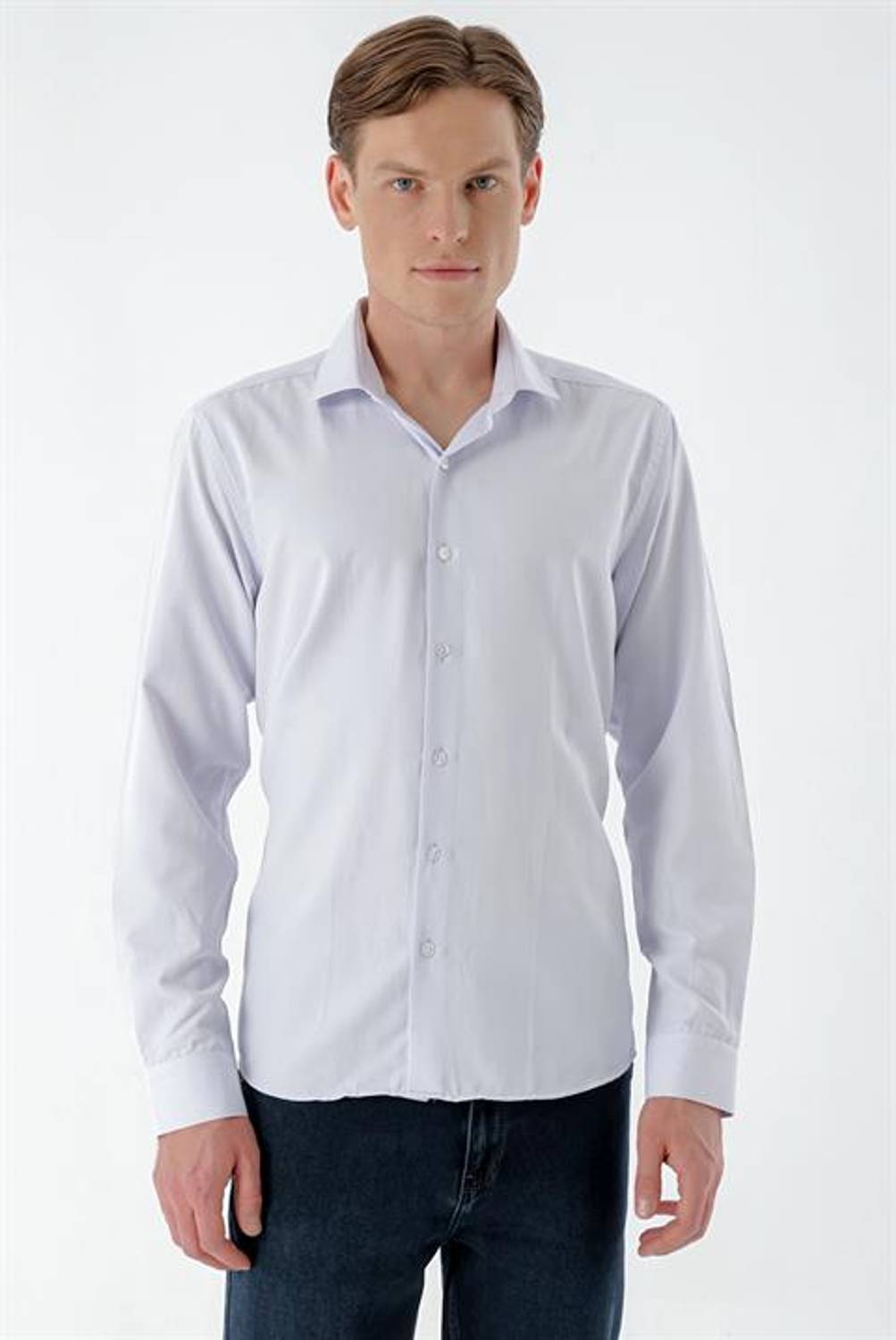 Morven Men's Lilac Trend Printed Patterned Italian Collar Slim Fit Shirt