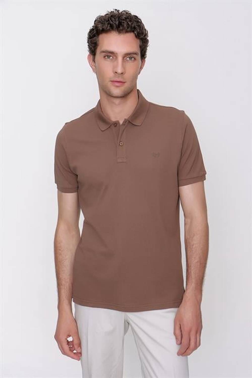 Light Brown Basic Slim Fit Short Sleeve Polo T-Shirt for Men 100% Cotton