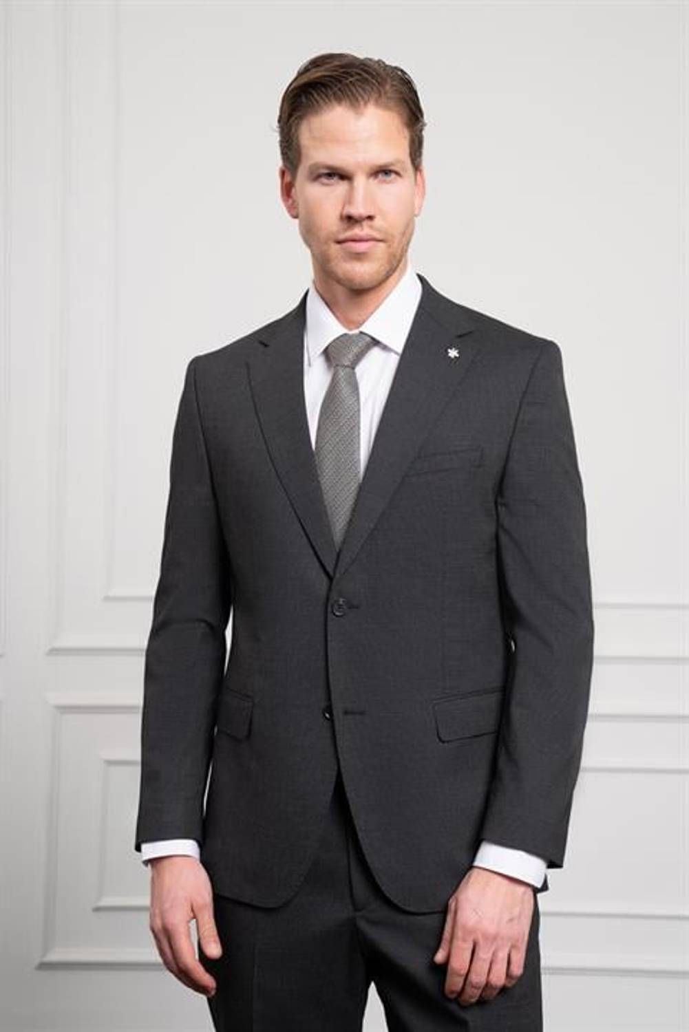Morven Erkek Antrasit Trend Yünlü Dynamic Fit Rahat Kesim Mono Yaka Takım Elbise
