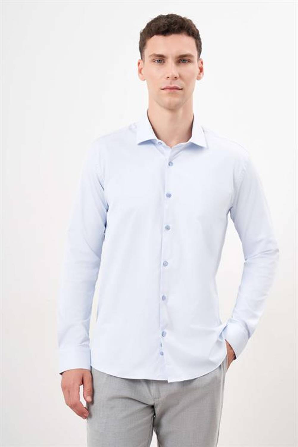 Morven Erkek A. MAVİ Basic Düz Desen İtalyan Yaka Slim Fit Gömlek