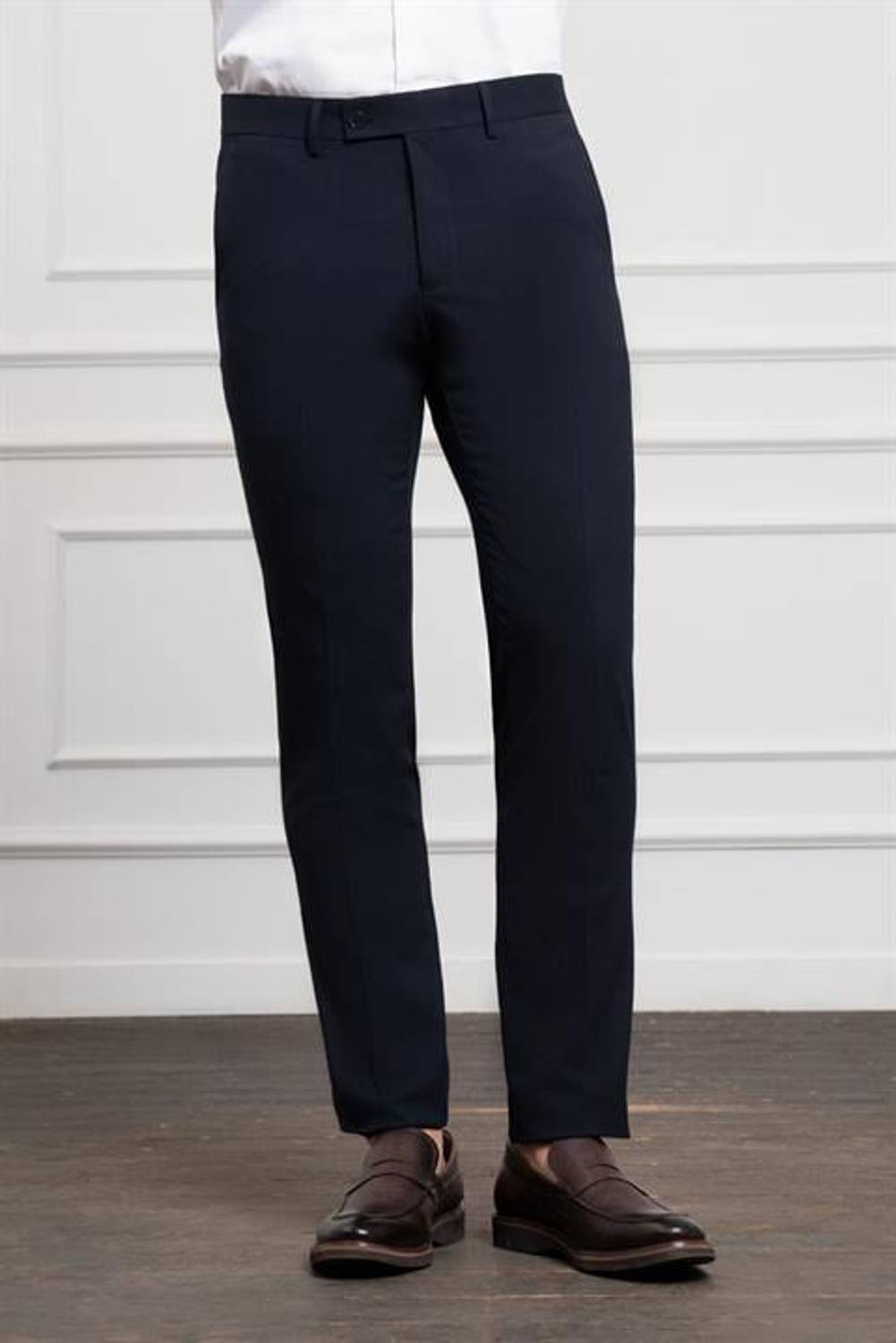 Morven Erkek Lacivert Poliviskon Basic Slim Fit Dar Kesim Classic Pantolon