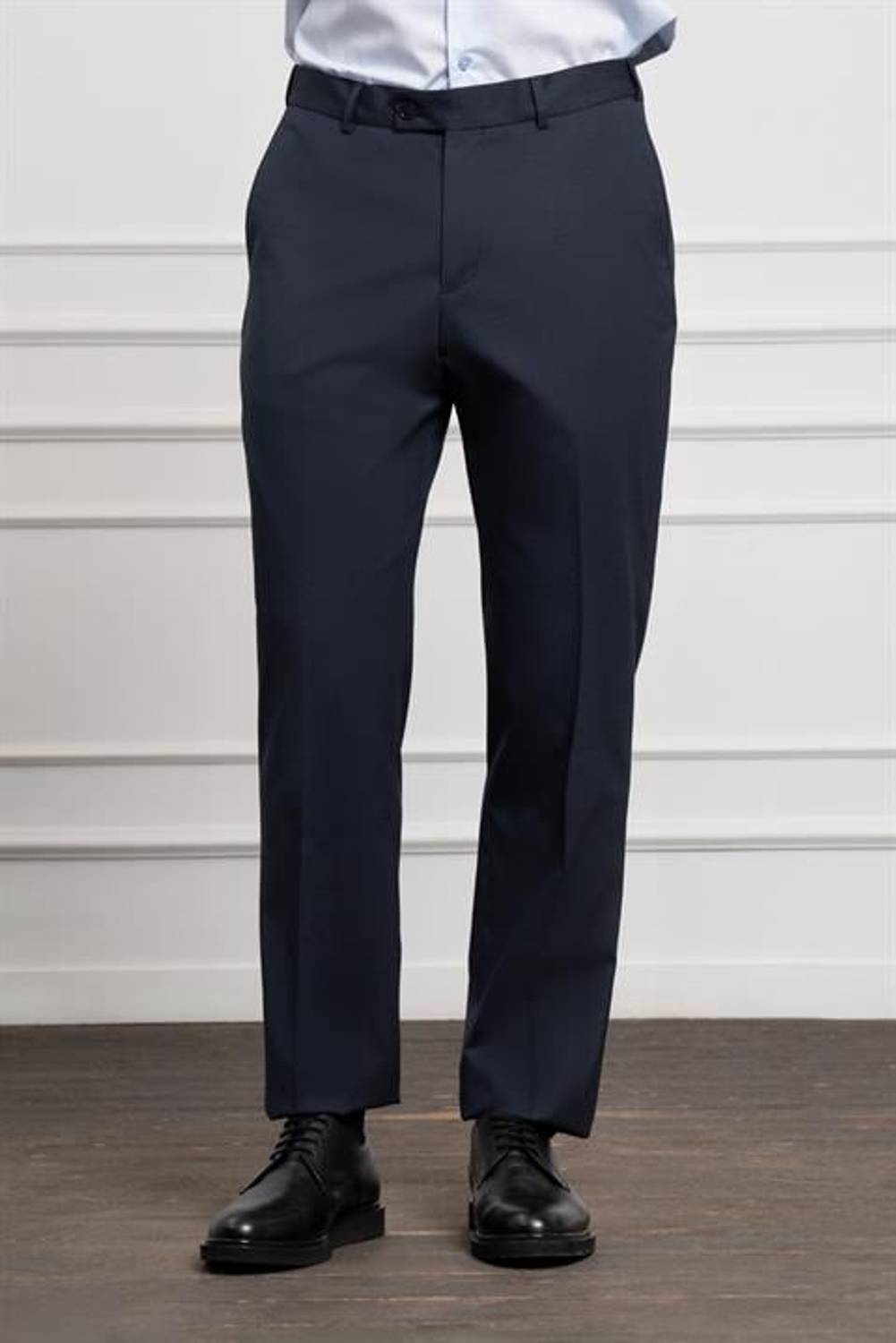 Morven Erkek Lacivert Yünlü Basic Dynamic Fit Rahat Kesim Classic Pantolon