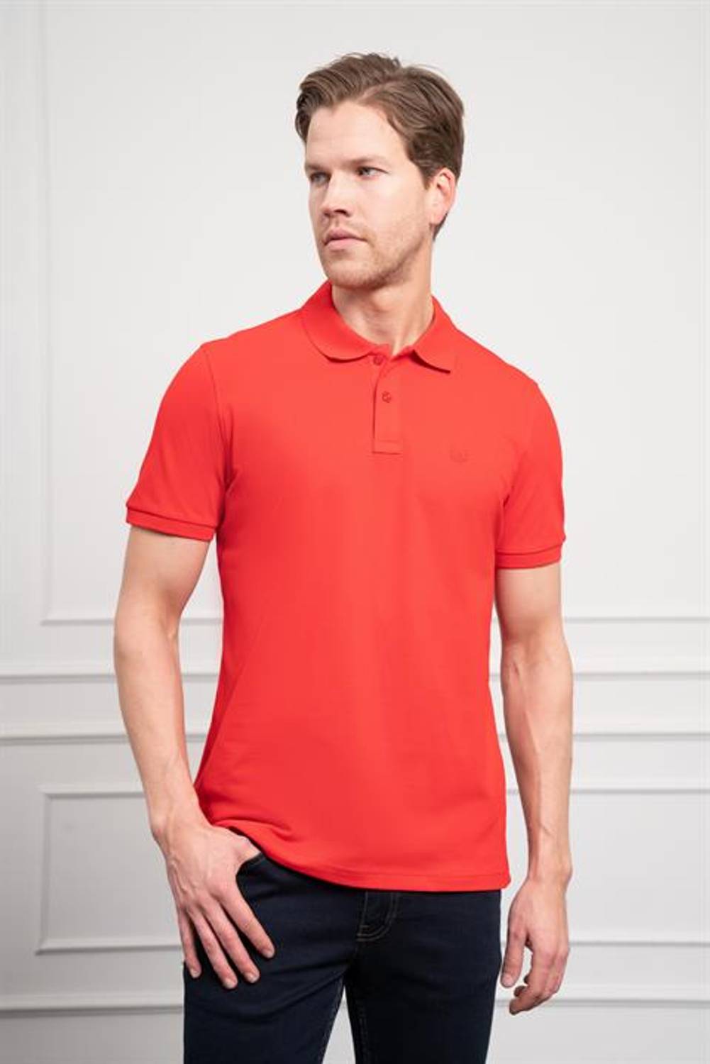 Morven Erkek Kırmızı Basic Polo Yaka Dynamic Fit T-Shirt