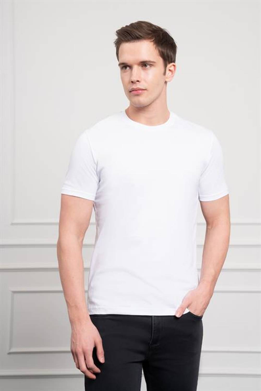 Morven Erkek Beyaz Basic Bisiklet Yaka Dynamic Fit Pamuk T-Shirt