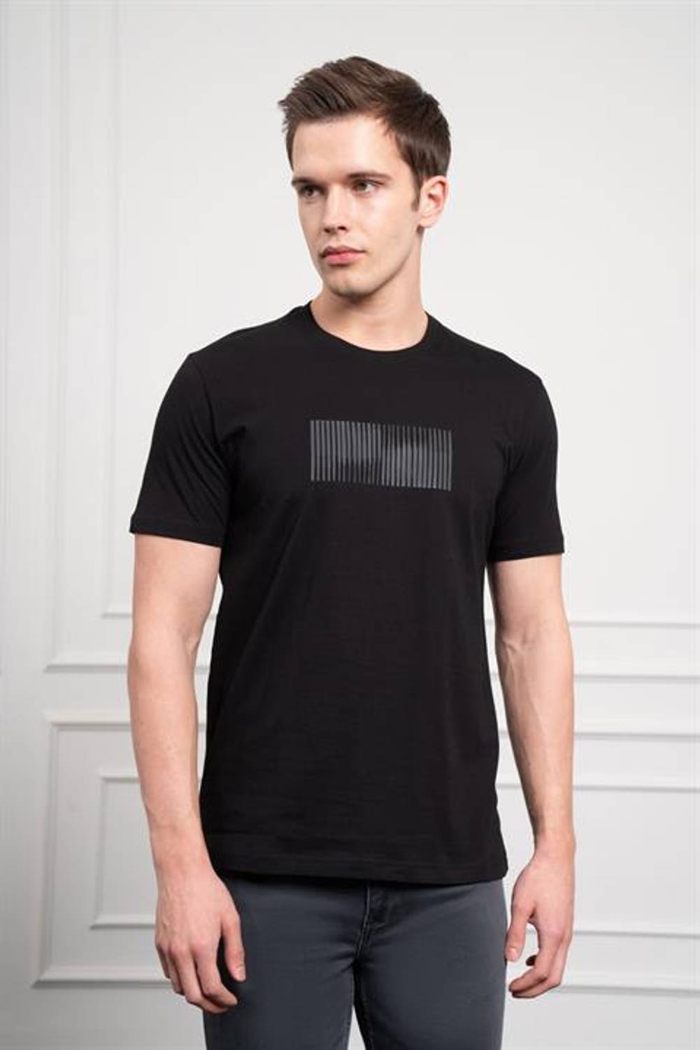 Morven Erkek Siyah Trend Bisiklet Yaka Pamuk Dinamik Fit T-Shirt