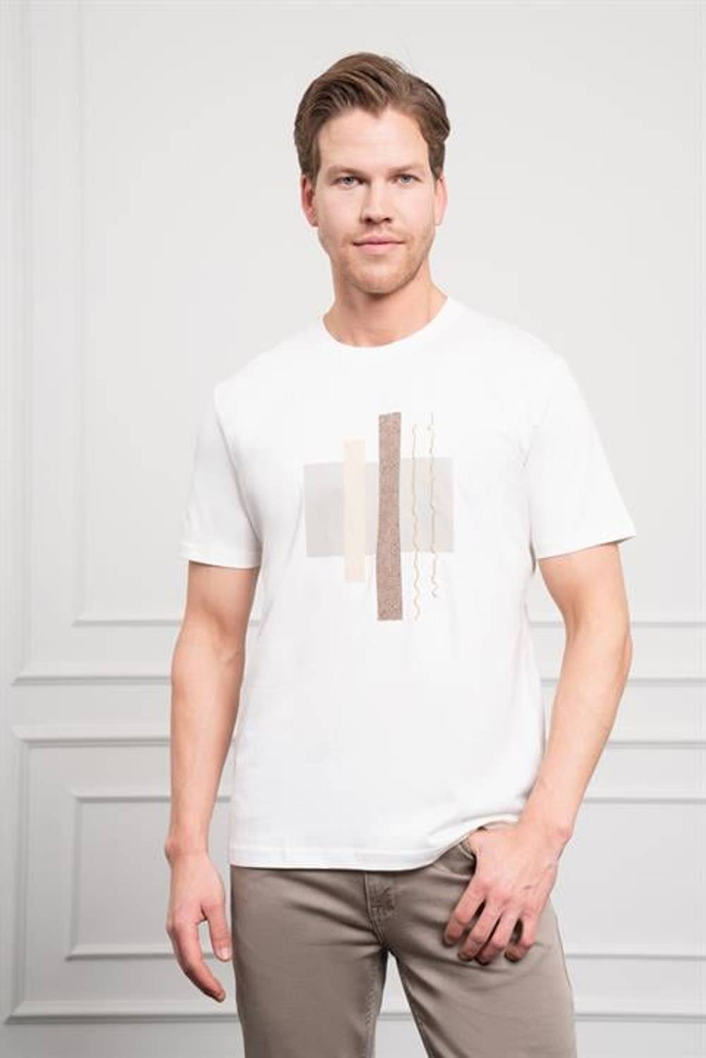 Morven Erkek Ekru Trend Bisiklet Yaka Dinamik Fit Pamuk T-Shirt