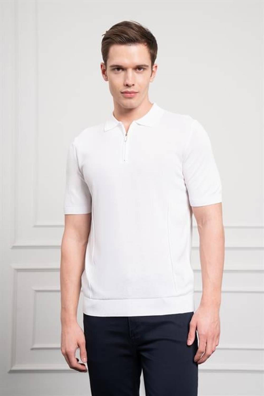 Morven Erkek Beyaz Trend  Polo Yaka  Dinamik Fit Rahat Kesim T-Shirt