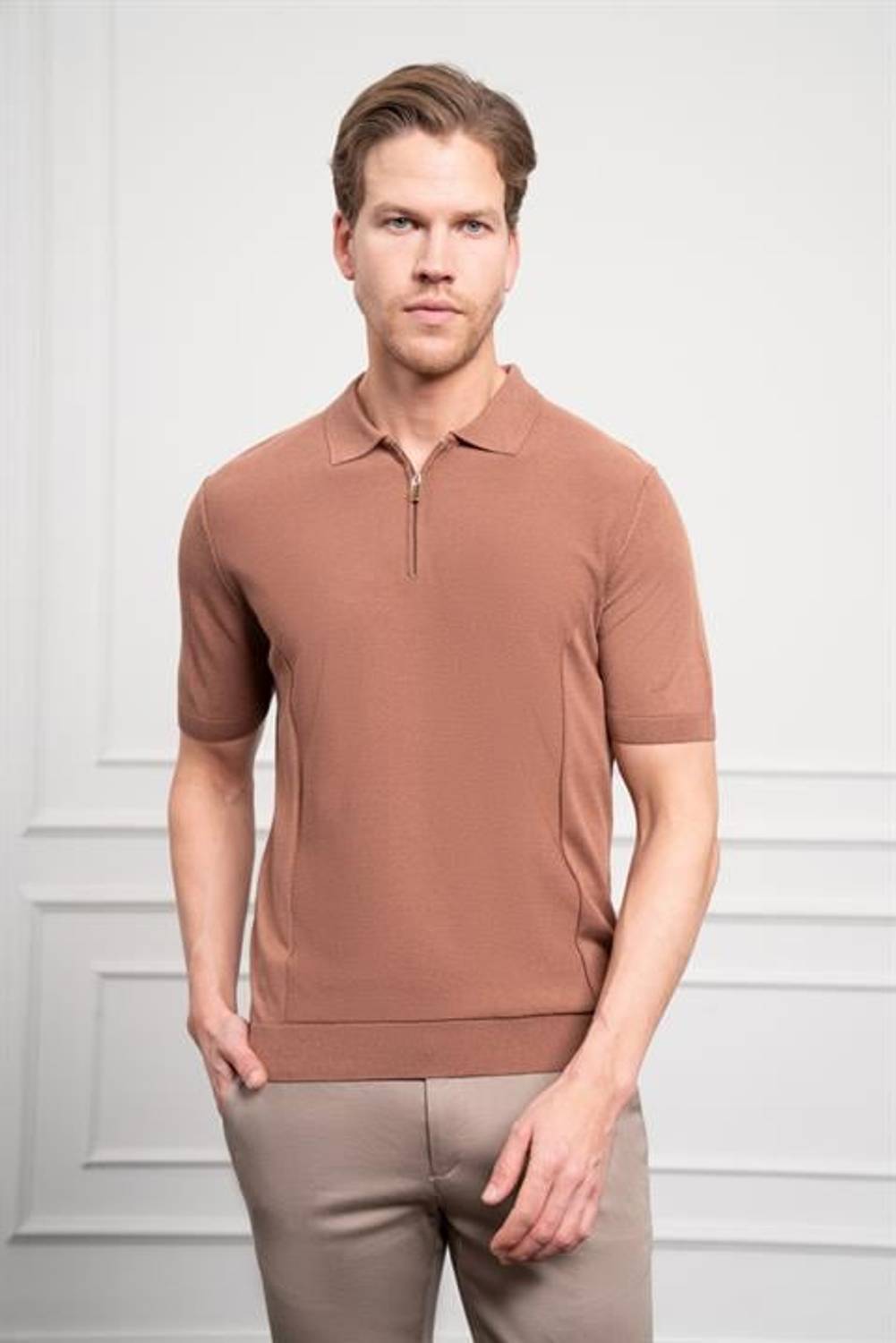 Morven Erkek Taba Trend  Polo Yaka  Dinamik Fit Rahat Kesim T-Shirt
