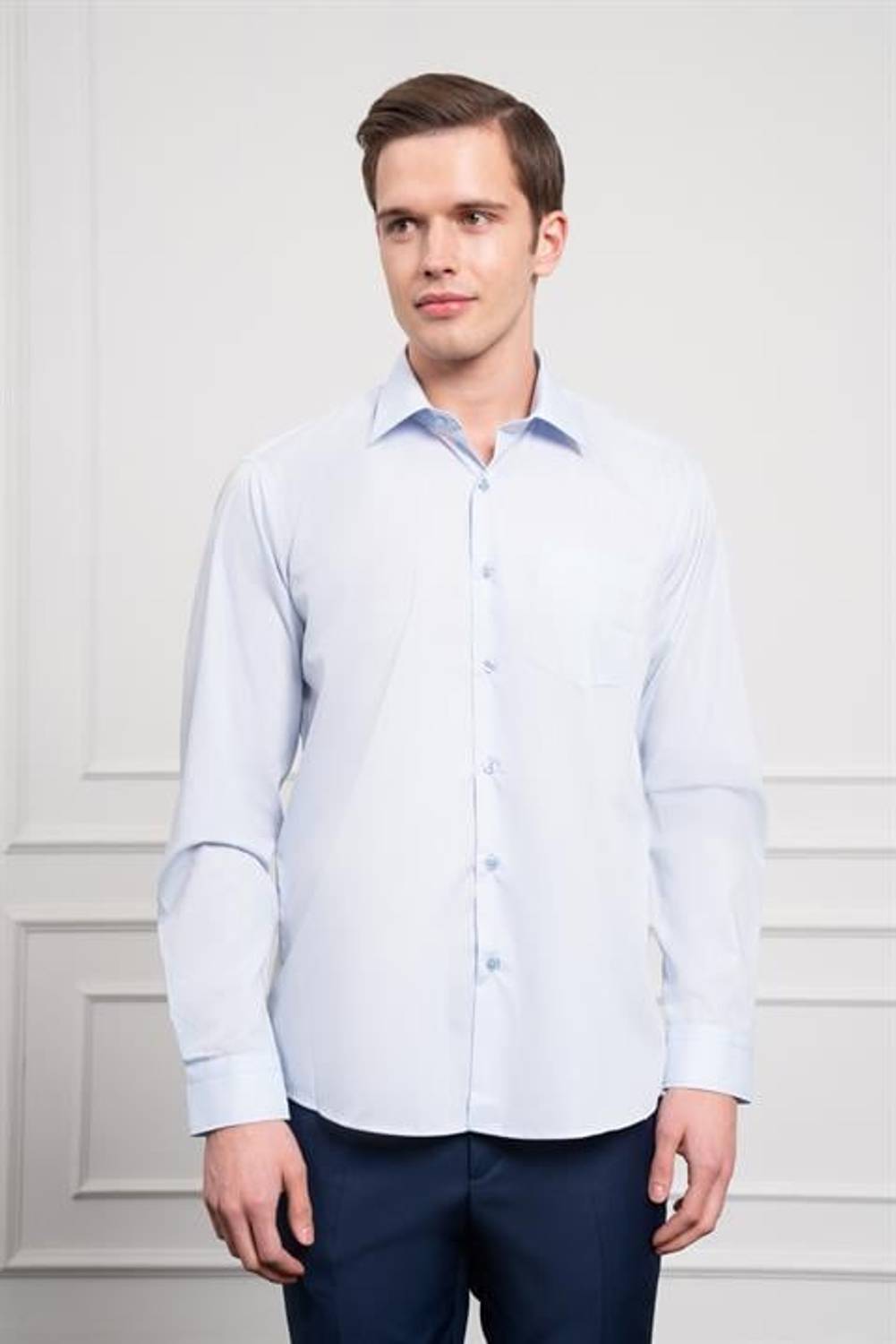 Morven Erkek A. MAVİ Basic Regular Fit Sert Yaka Cepli Gömlek