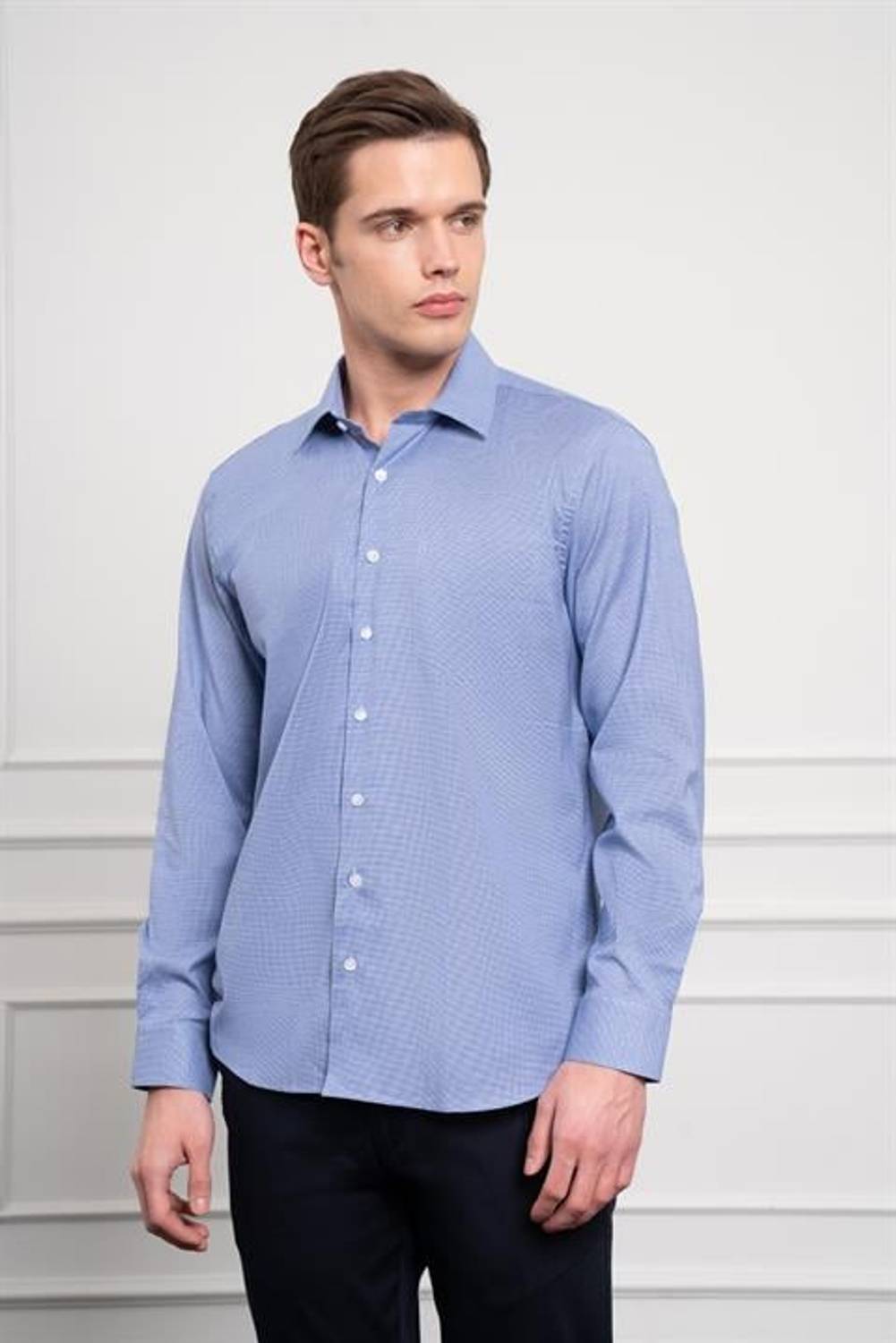 Morven Erkek Lacivert Pamuk Trend Regular Fit Sert Yaka Gömlek