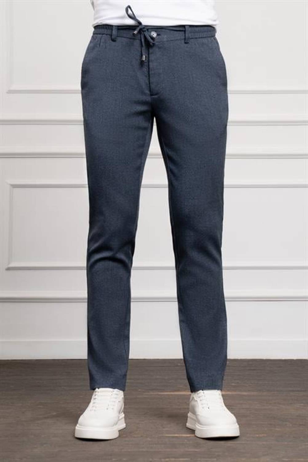 Morven Erkek Marine Jogger Slim Fit Dar Kesim Çıtçıtlı İpli Pantolon