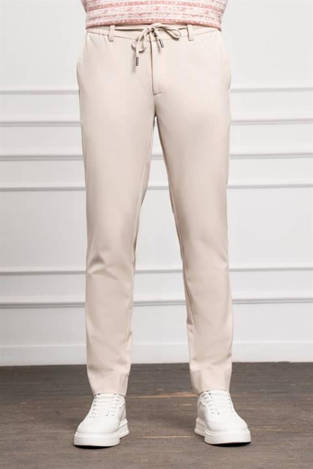 Morven Erkek Bej Slim Fit Dar Kesim İpli Jogger Pantolon