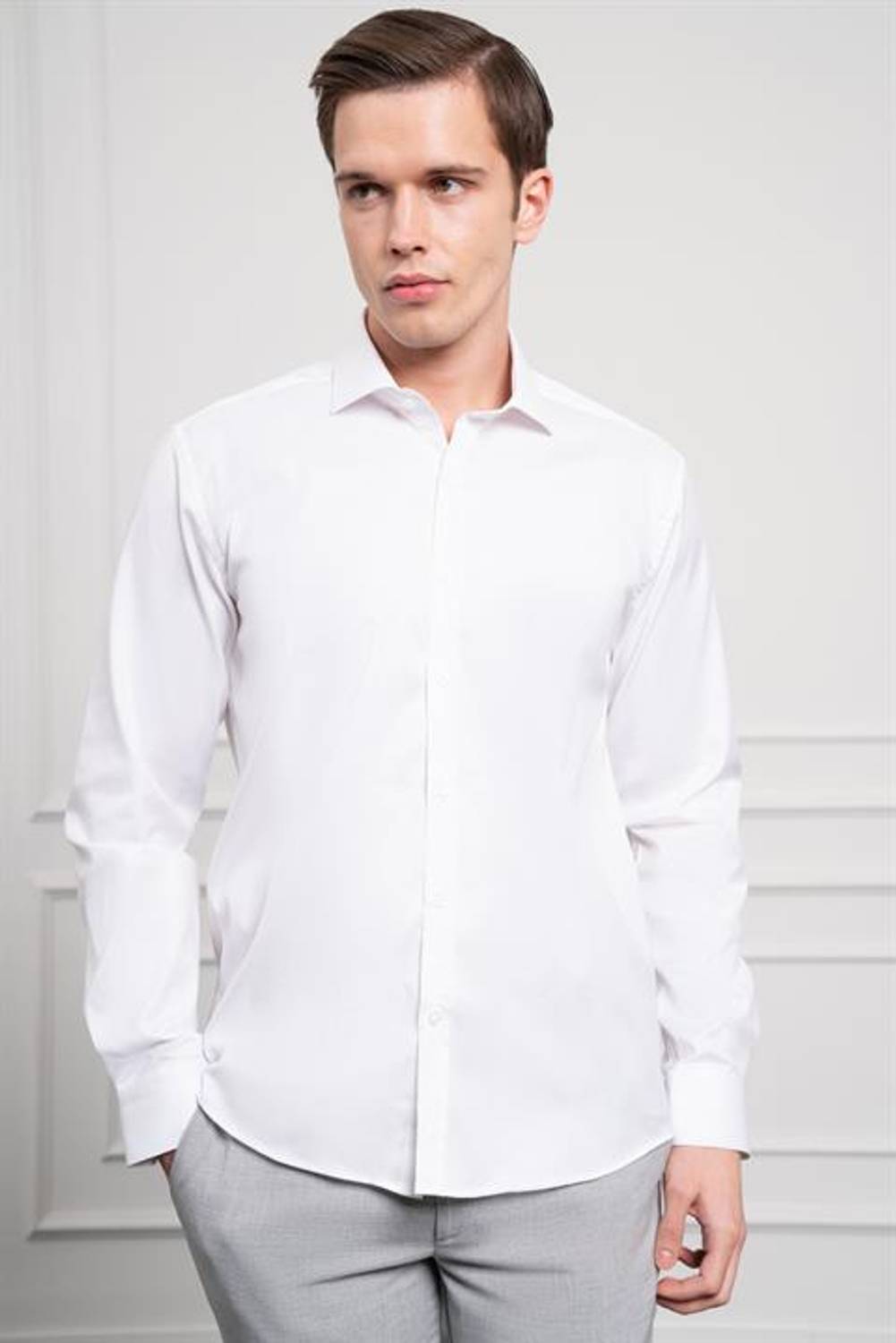 Morven Erkek Beyaz Pamuk Trend Slim Fit İtalyan Yaka Gömlek