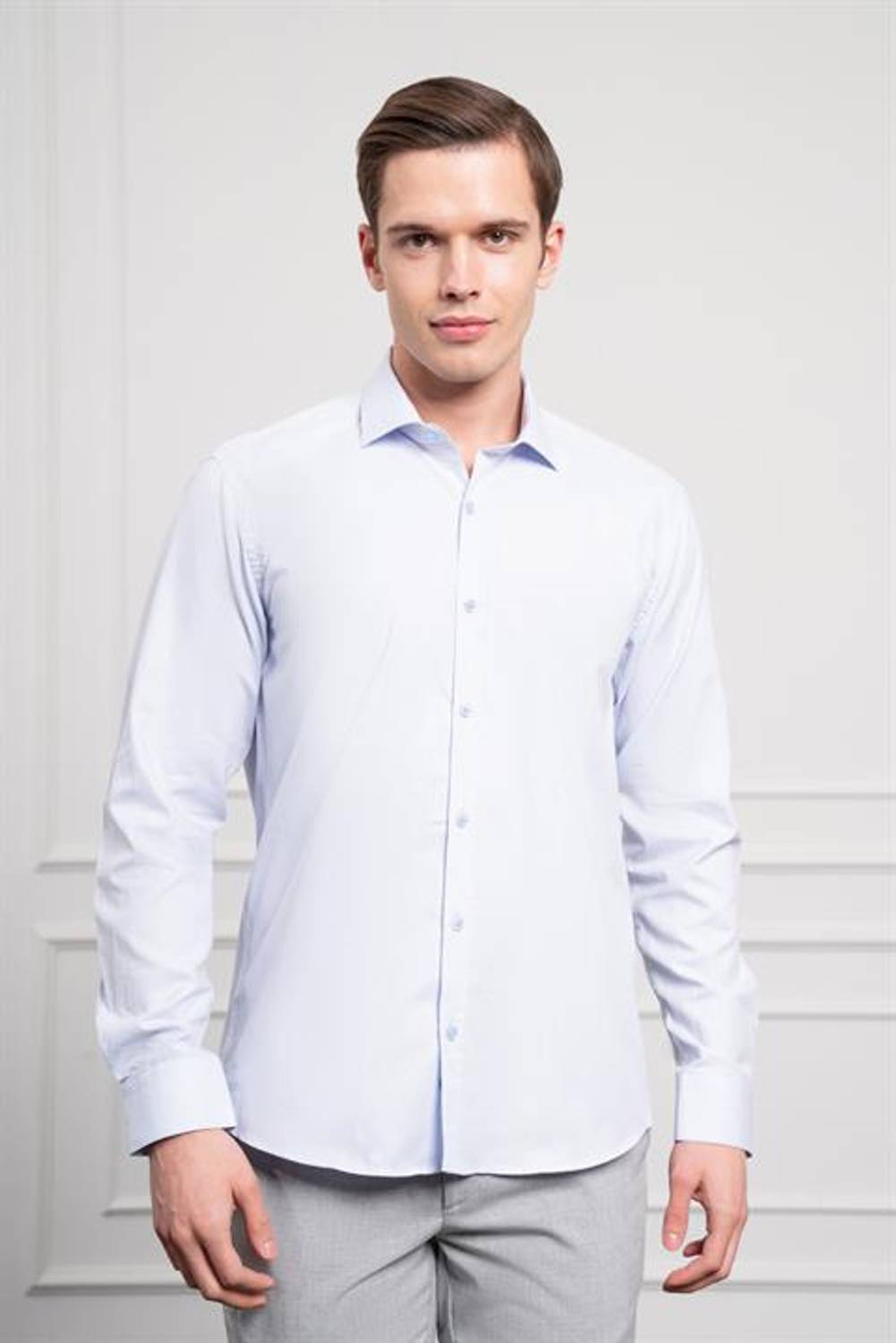 Morven Erkek A. MAVİ Pamuk Trend Slim Fit İtalyan Yaka Gömlek