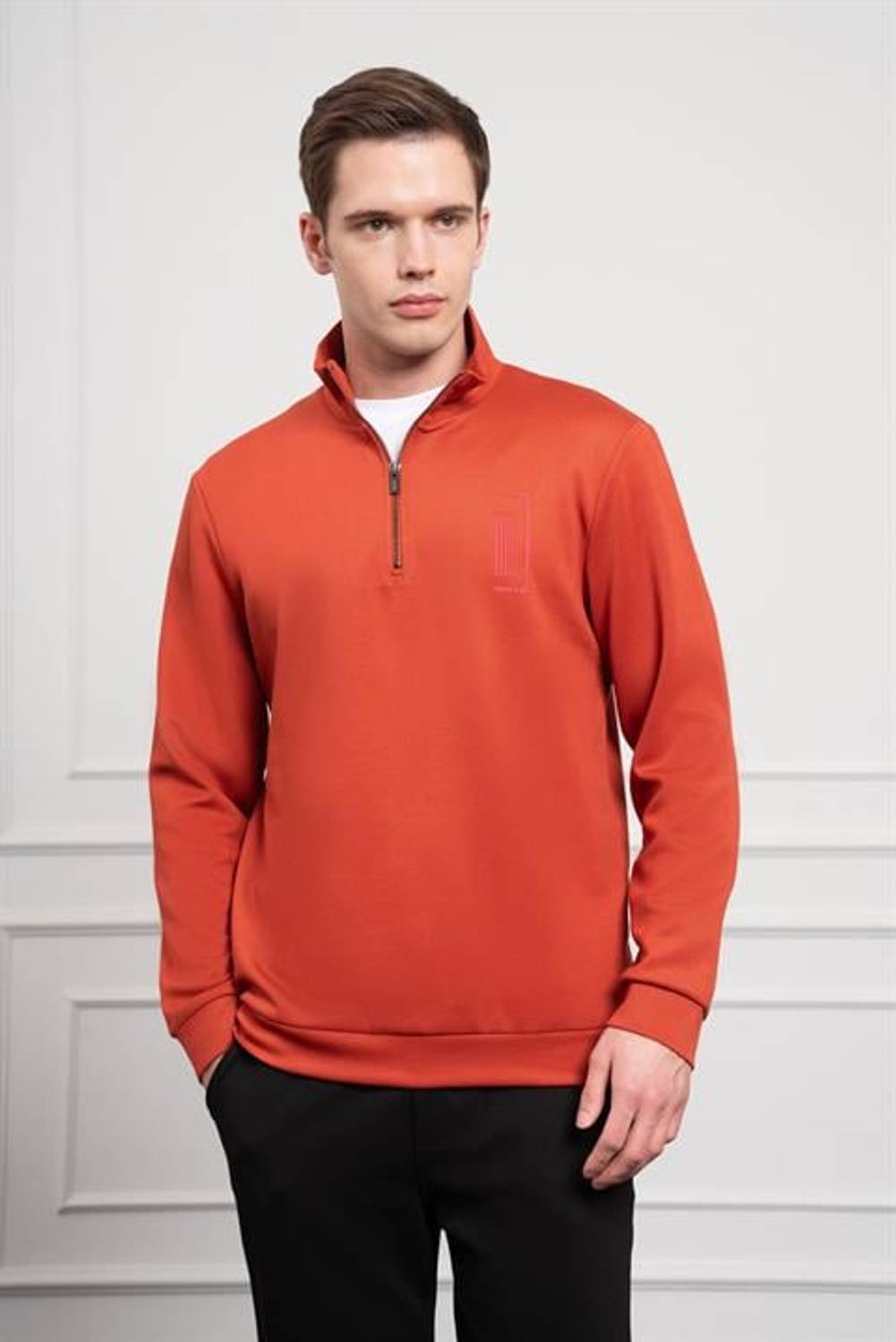 Morven Erkek Kiremit Femuarlı Bato Yaka Dynamic Fit Rahat Kesim Sweatshirt