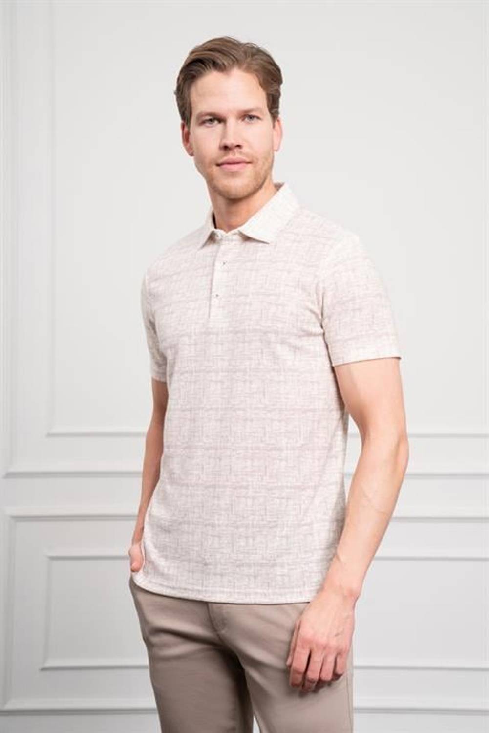 Morven Erkek Bej Trend Polo Yaka Desenli Dynamic Fit Rahat Kesim T-Shirt