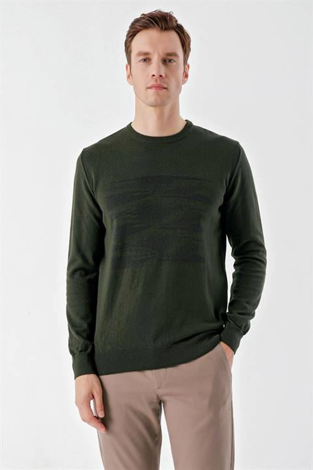 Morven Men's Khaki Trend Crew Neck Dynamic Fit Comfortable Cut Knitwear