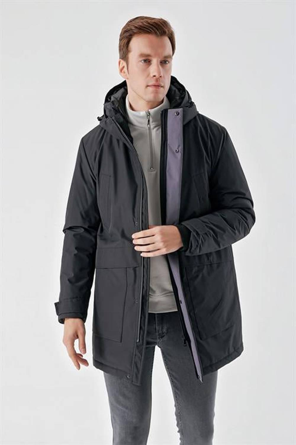 Мужская черная пуховка Morven с капюшоном, 100% полиэстер, кнопочная и молниевая застежка, длинные рукава, динамичная посадка