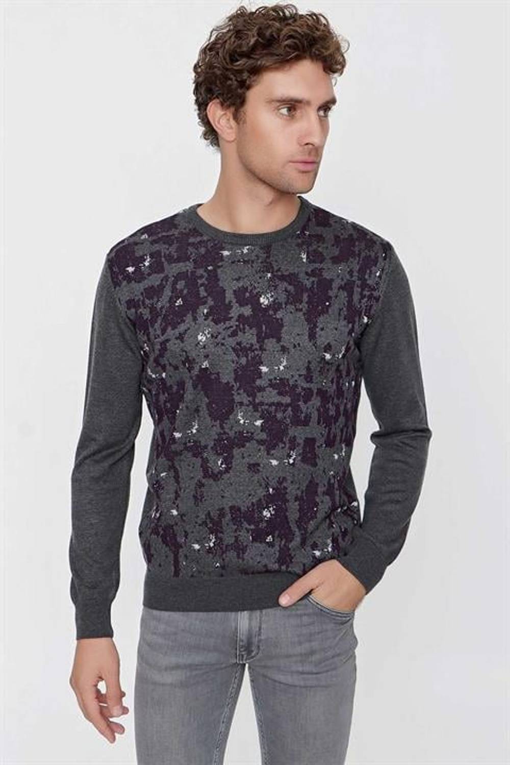 Morven Men's Anthracite Trend Crew Neck Dynamic Fit Comfortable Cut Knitwear
