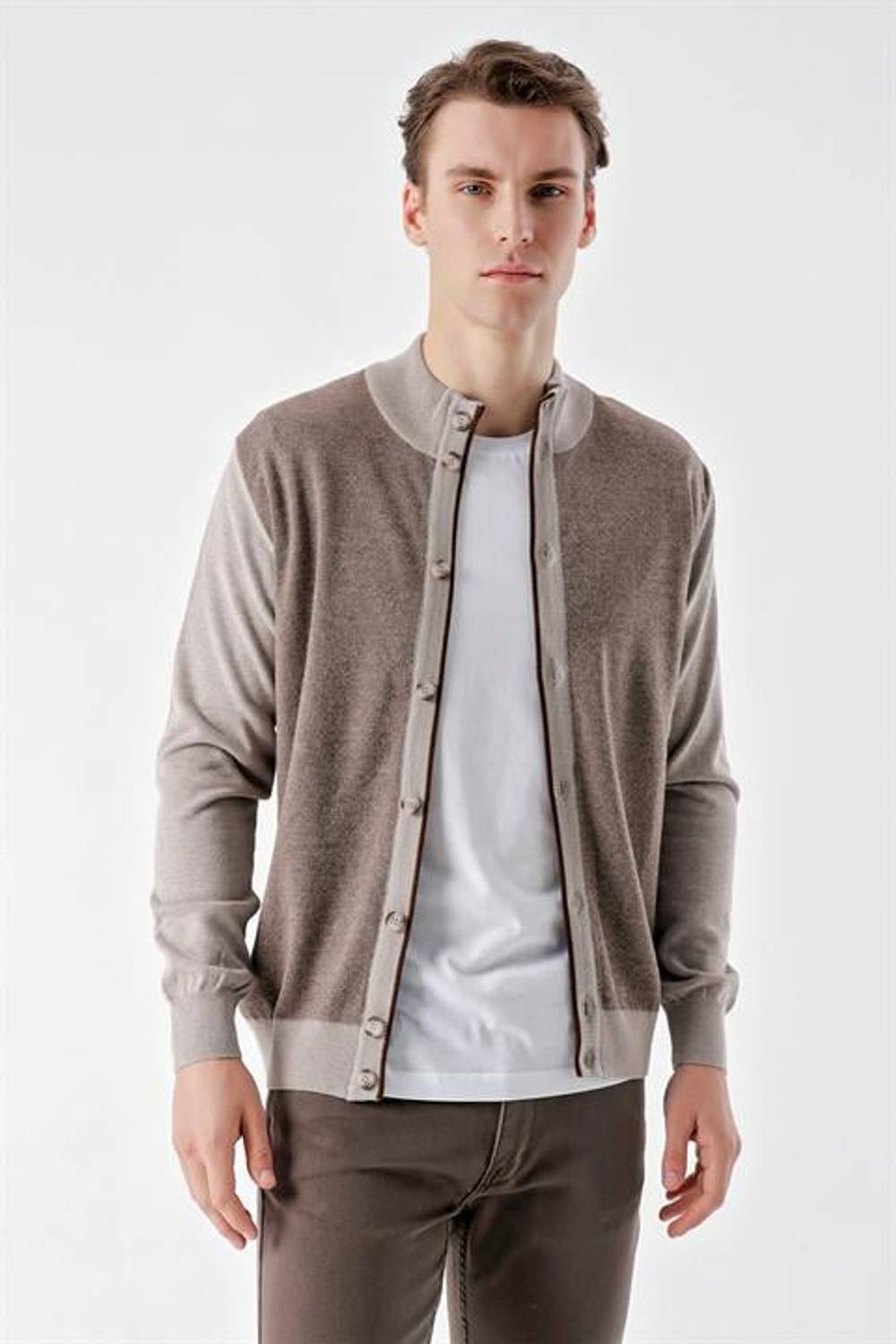 Morven Erkek AÇIK KAHVE Trend Kuşgözü Düğmeli Triko Hırka