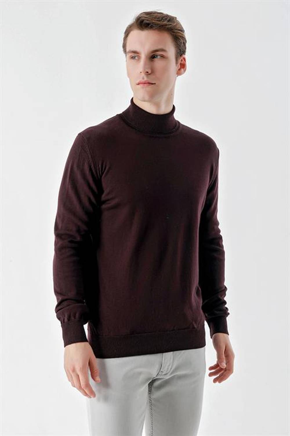 Morven Erkek Mor Basic Balıkçı Yaka Dynamic Fit Rahat Kesim Triko