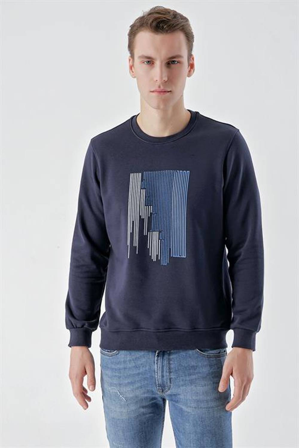 Morven Men's Navy Blue Trend Crew Neck Sweat-Shirt