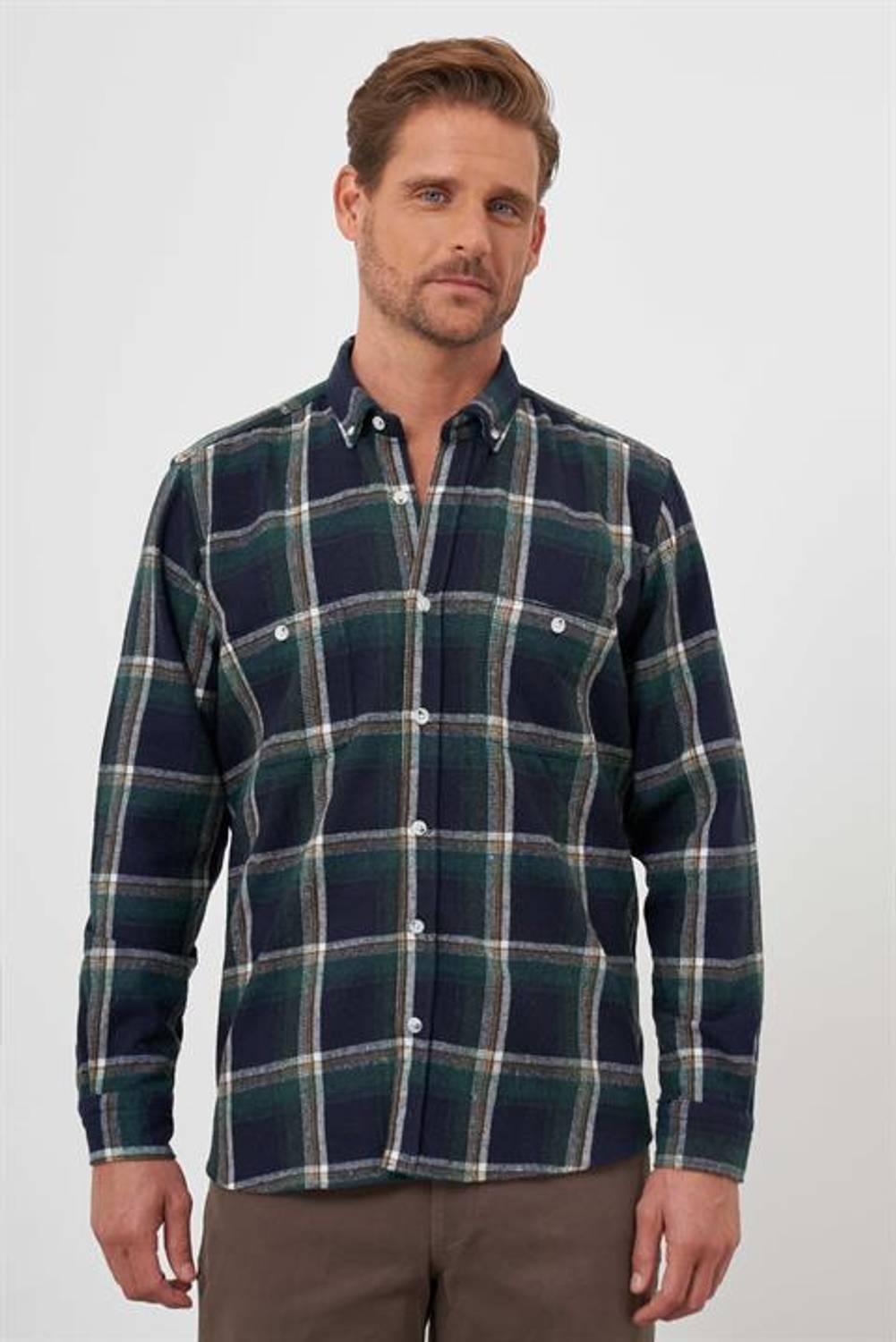 Morven Erkek Yeşil Trend Ekoseli Regular Fit Düğmeli Yaka Oduncu Gömlek