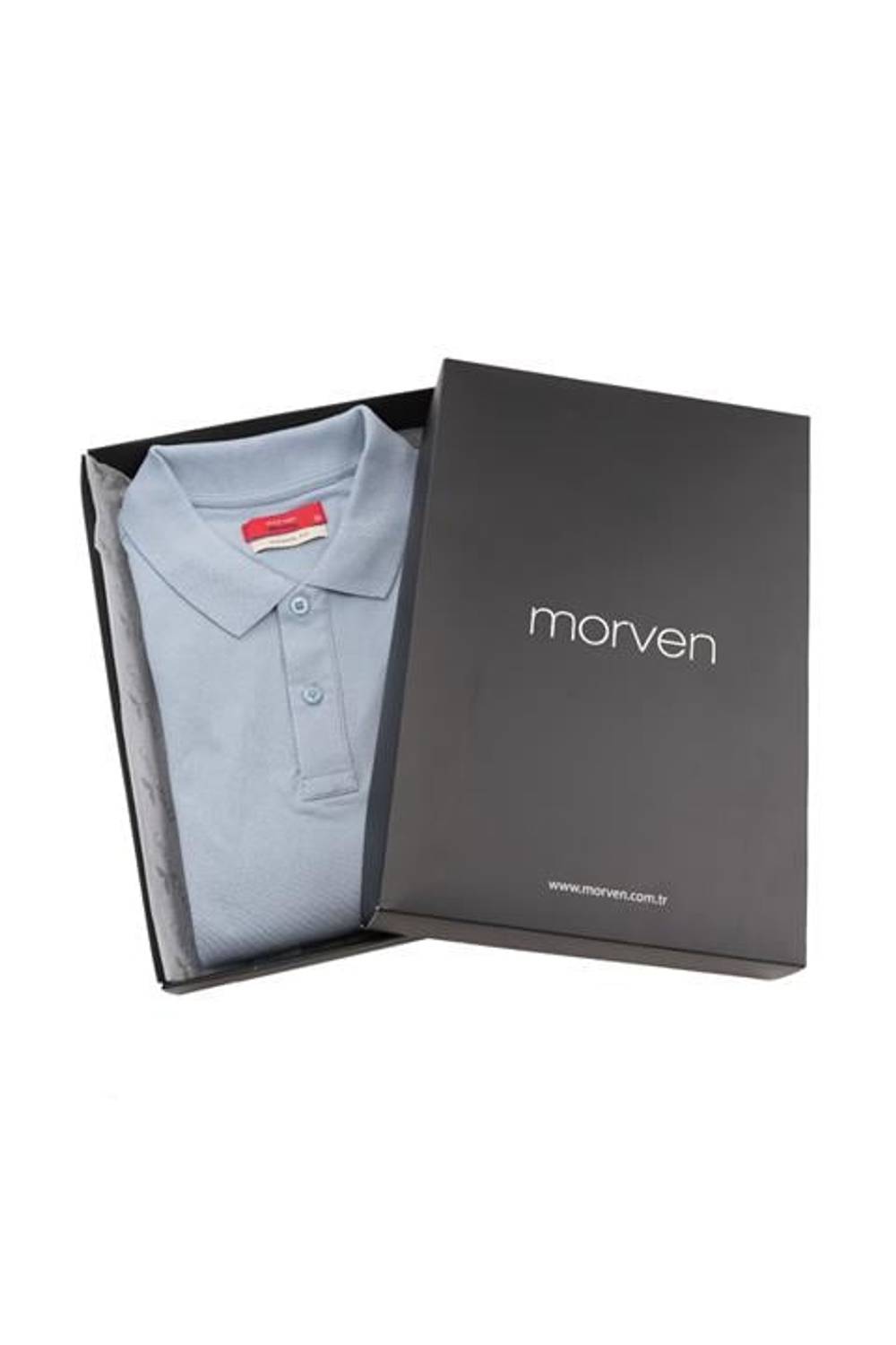 تيشيرت بولو ياقه للرجال من مرفن، 100% قطن، قصّة مريحة، بأكمام قصيرة، بلون أزرق، مع علبة هدية