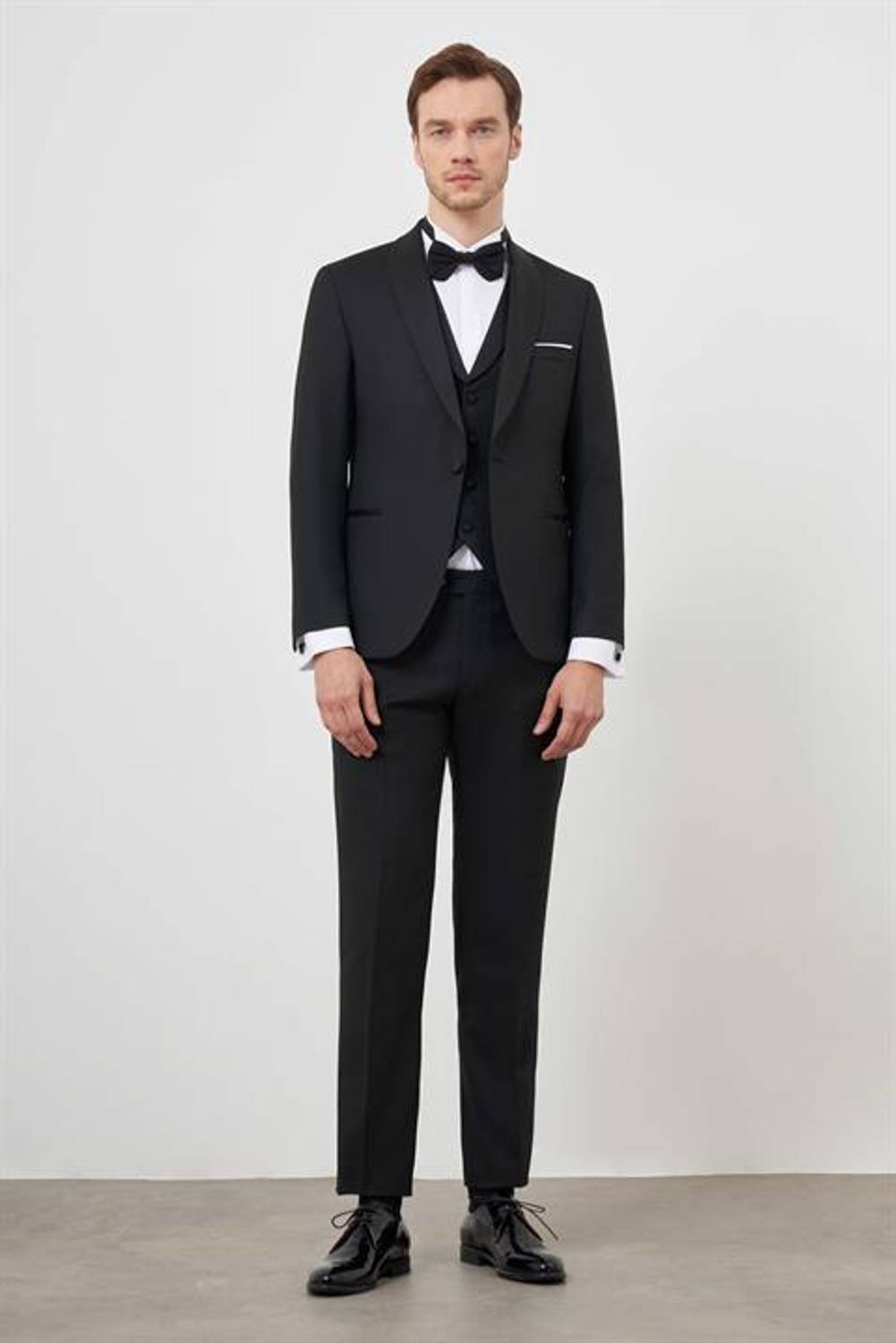 Чорний полівісконовий смокінг Morven для чоловіків з шаловим коміром, Slim Fit, довгі рукави, дві застібки, повна підкладка