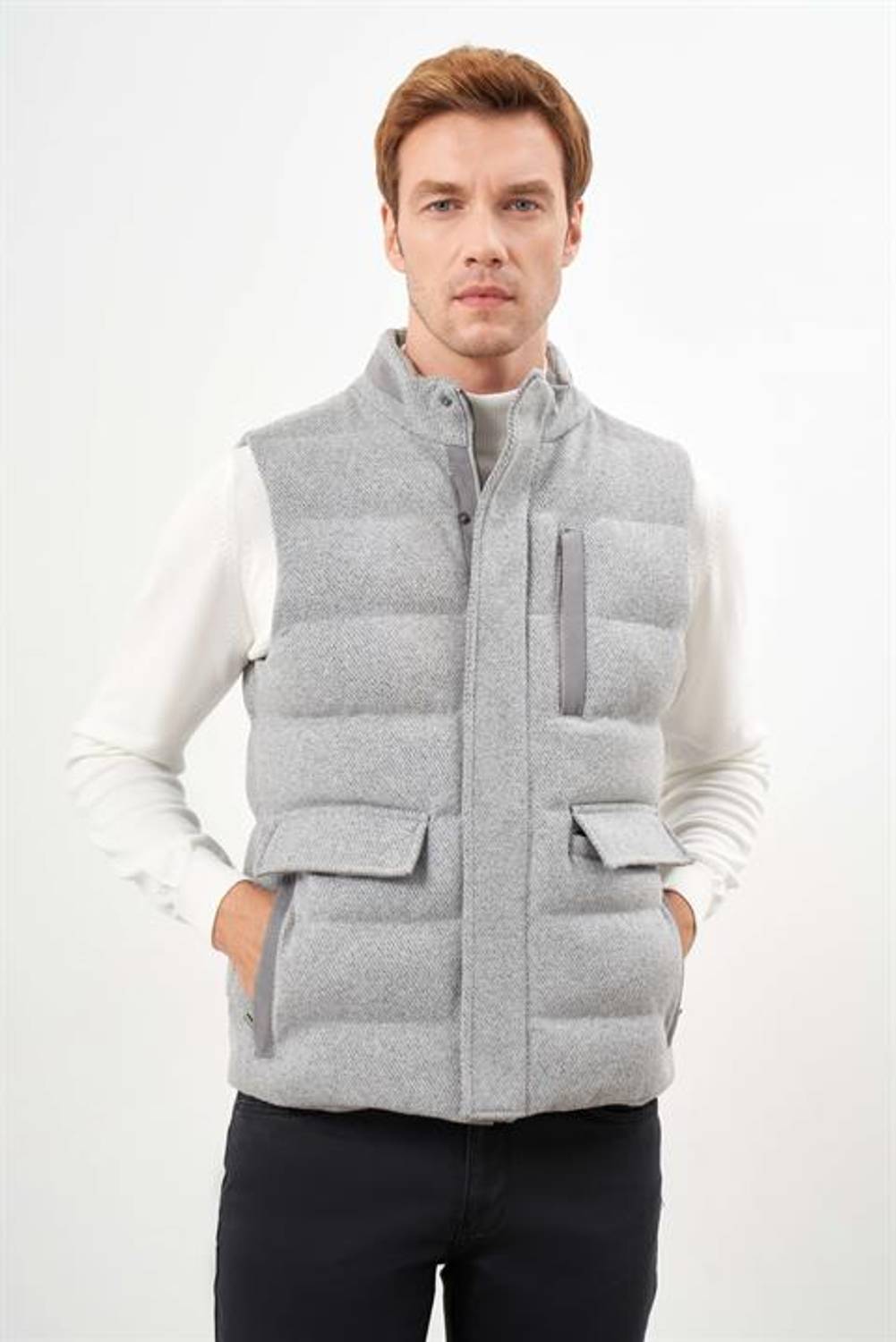 Morven Erkek AÇIK GRİ Poliviskon Çıtçıtlı Kapaklı Çift Cepli Kolsuz Yelek