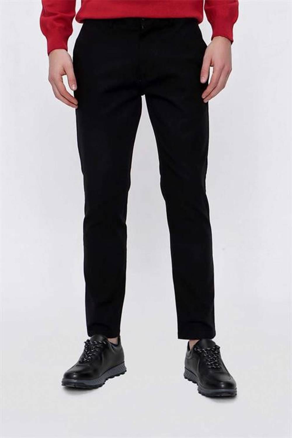 Morven Erkek Siyah Precis Pamuk Yan Cep Slim Fit Pantolon