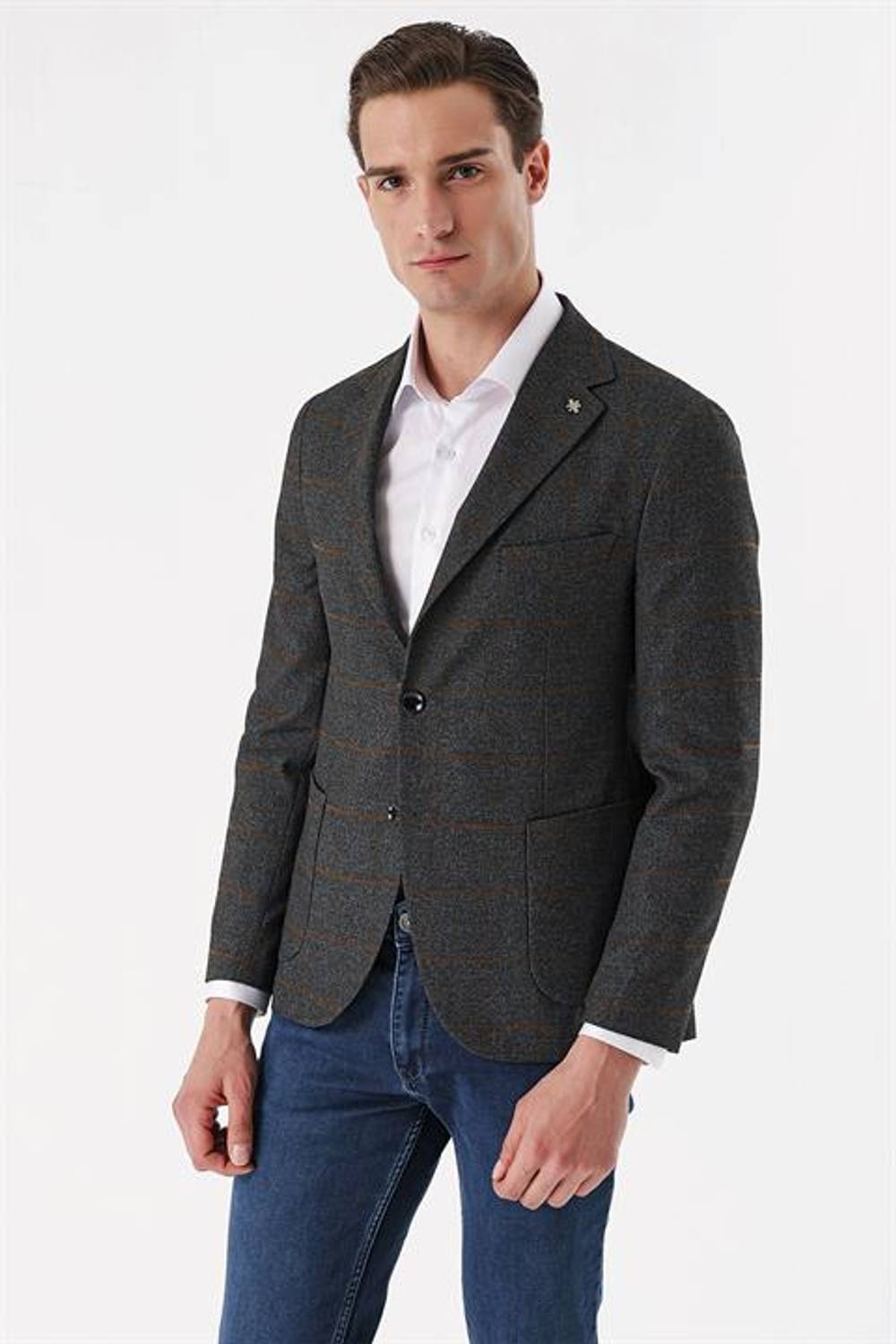 سترة Morven الرجالية المدخنة المنسوجة بقصة ضيقة وجيب الجيب