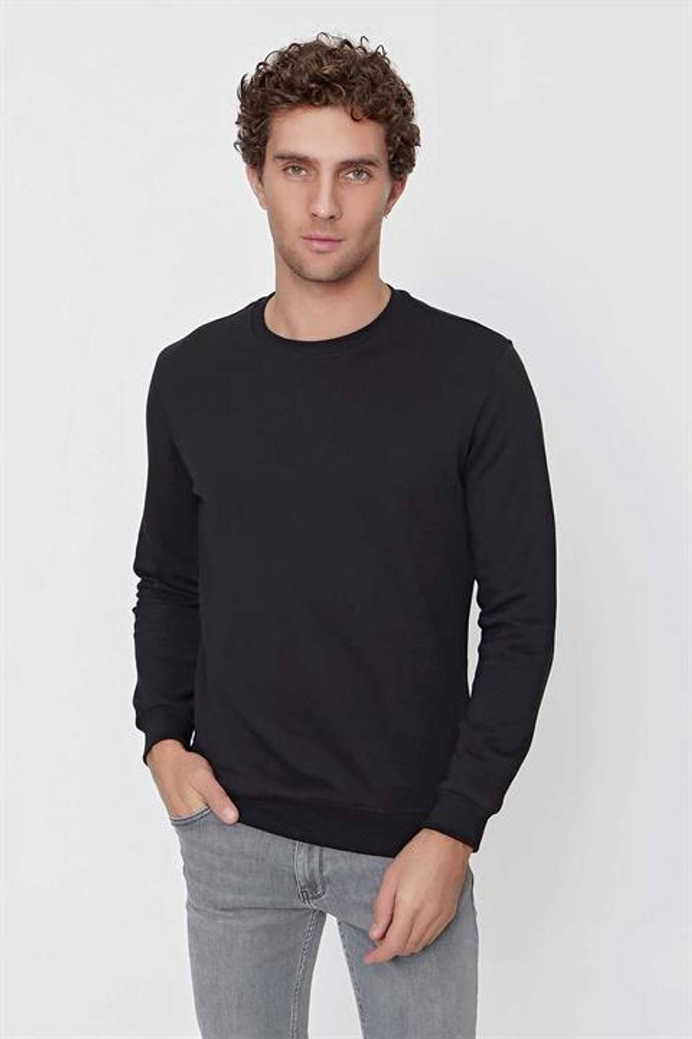 Morven Erkek Siyah Basic Bisiklet Yaka Dynamic Fit Rahat Kesim Sweatshirt
