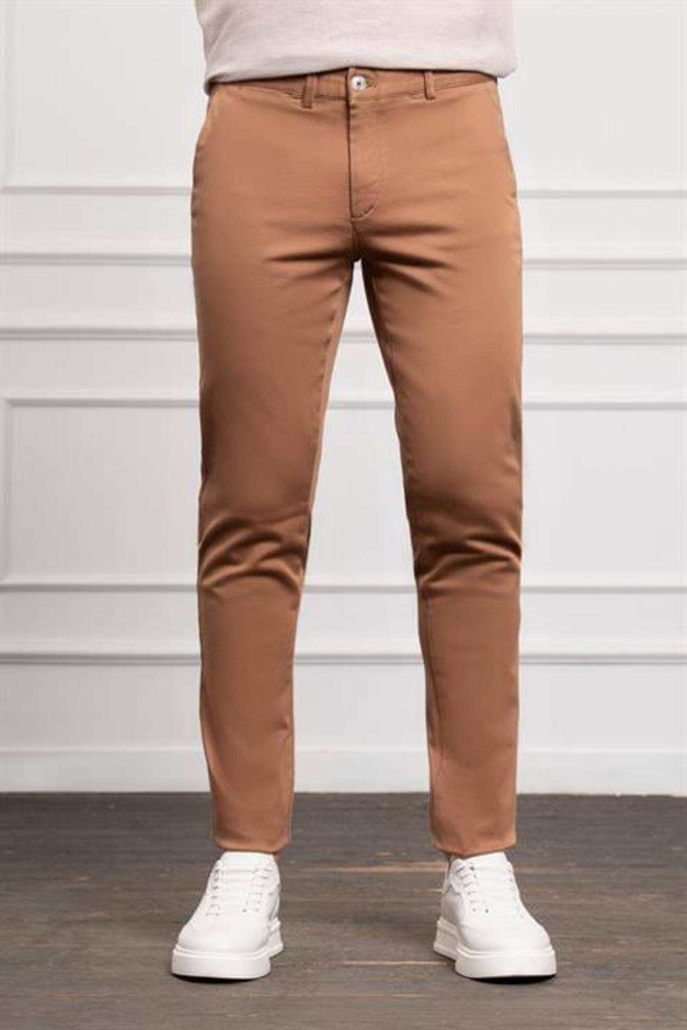 Morven Erkek Camel Slim Fit Dar Kesim Chino Pantolon