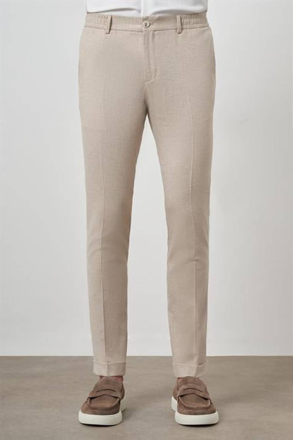 Morven Erkek Bej Trend Tam Lastikli Slim Fit Pantolon