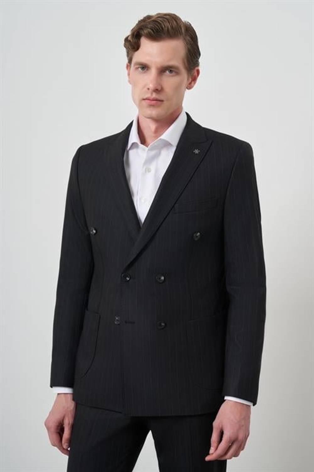 Morven Erkek Siyah Trend Kruvaze Slim Fit Takım Elbise