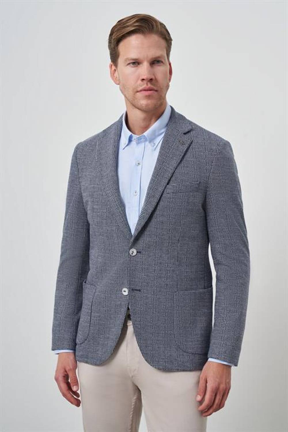 Morven Erkek Lacivert Örme Slim Fit Mono Yaka Ceket