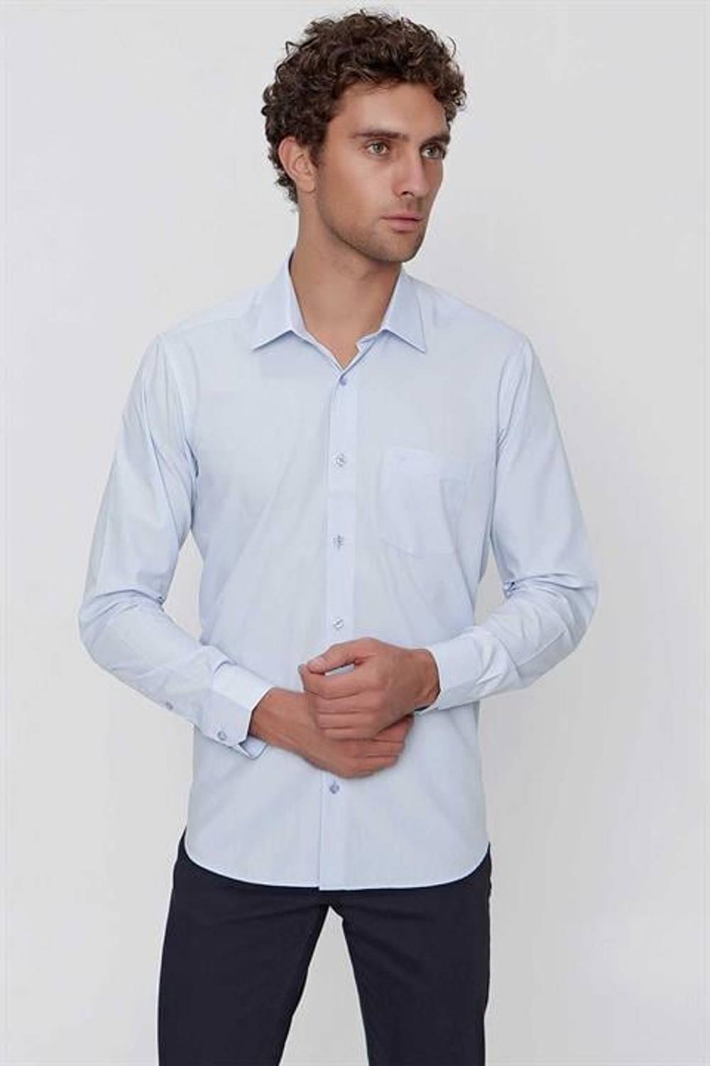 Morven Men's A. BLUE Basic Pocketed Regular Fit Wide Cut Shirt