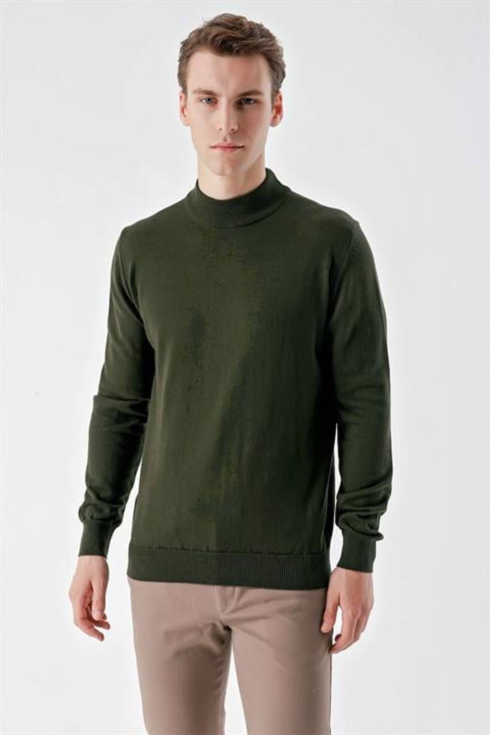 Morven Men's Khaki Basic Half Turtleneck Dynamic Fit Comfortable Cut Knitwear