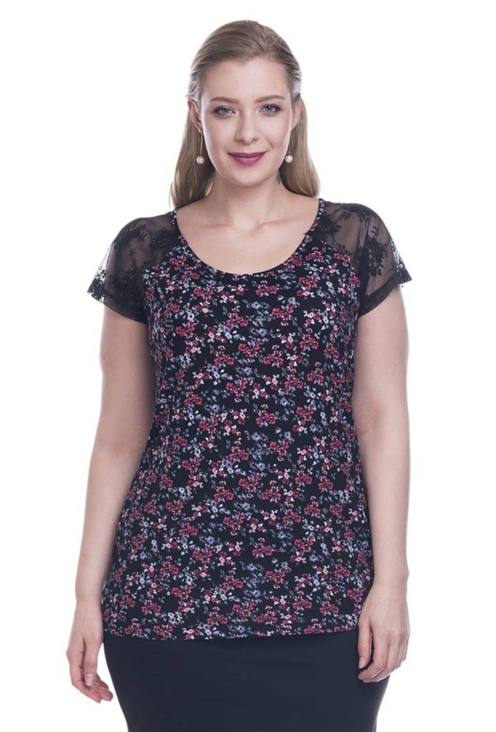 Кружевная футболка с коротким рукавом для больших размеров, глубокий вырез горловины, легкий полный рукав, 100% хлопок, черный цвет