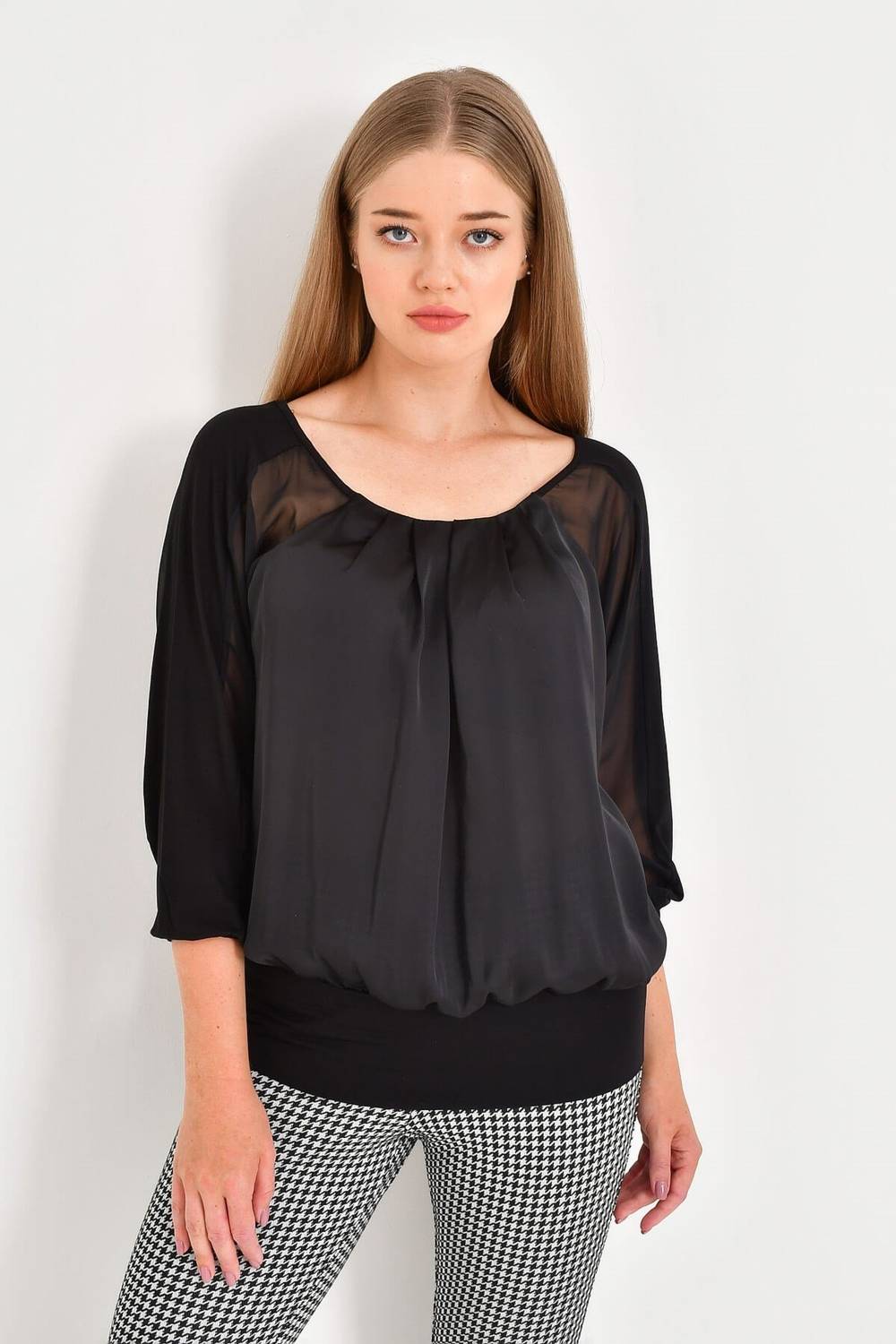 Satin, Chiffon And Combed Cotton Combination Blouse