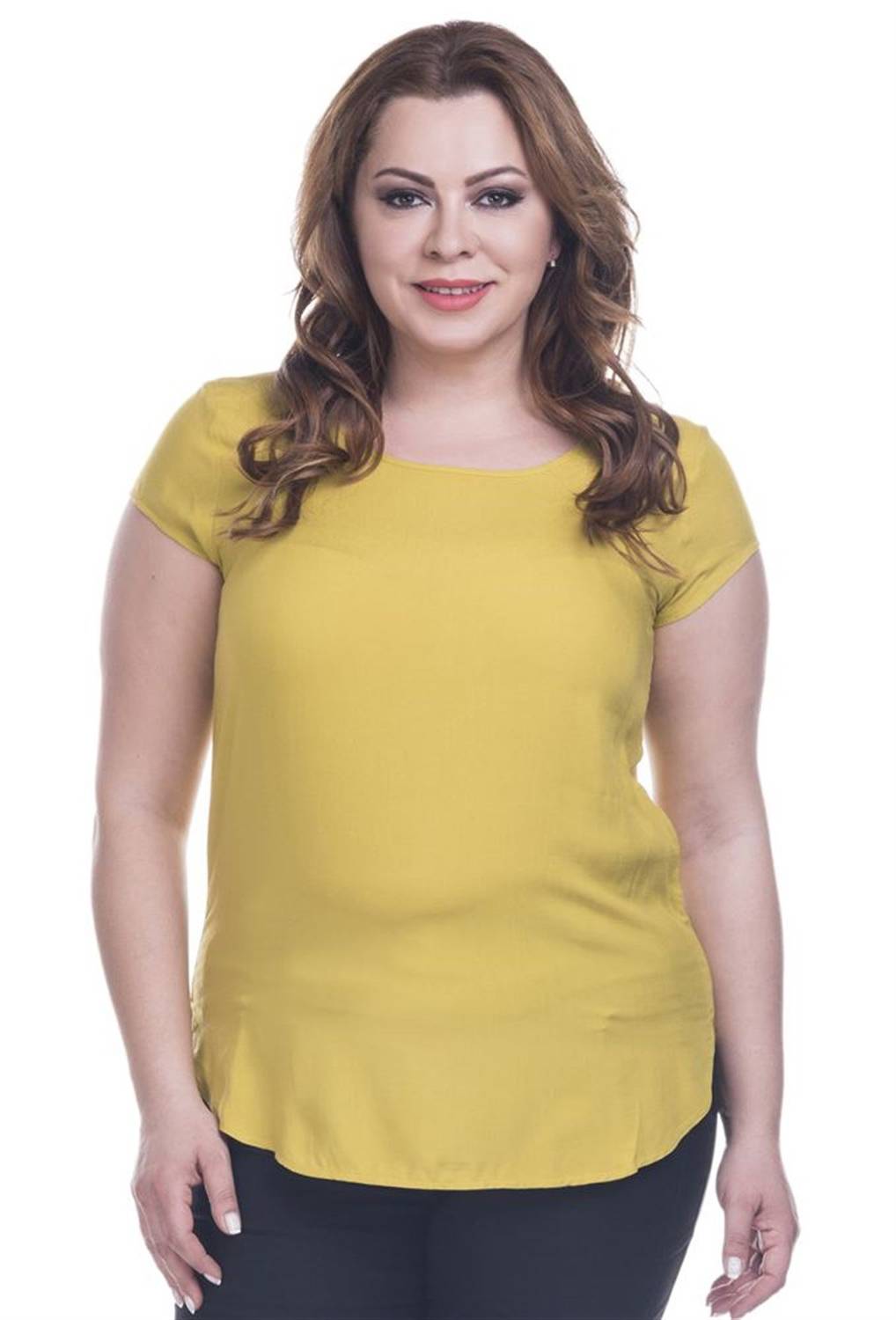 Короткий кофточка из вискозы для больших размеров, глубокий вырез, стандартный крой, 100% вискоза, доступна в желтом цвете