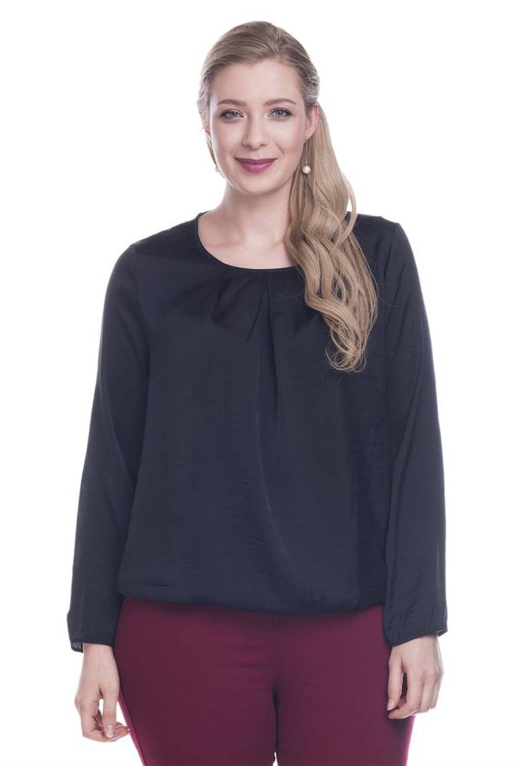 Eteği Lastikli Saten Bluz