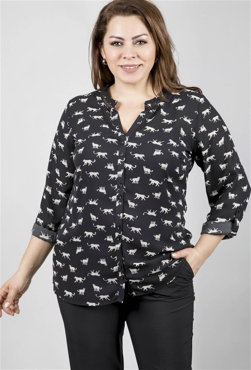 Collar Striped Long Sleeve Blouse