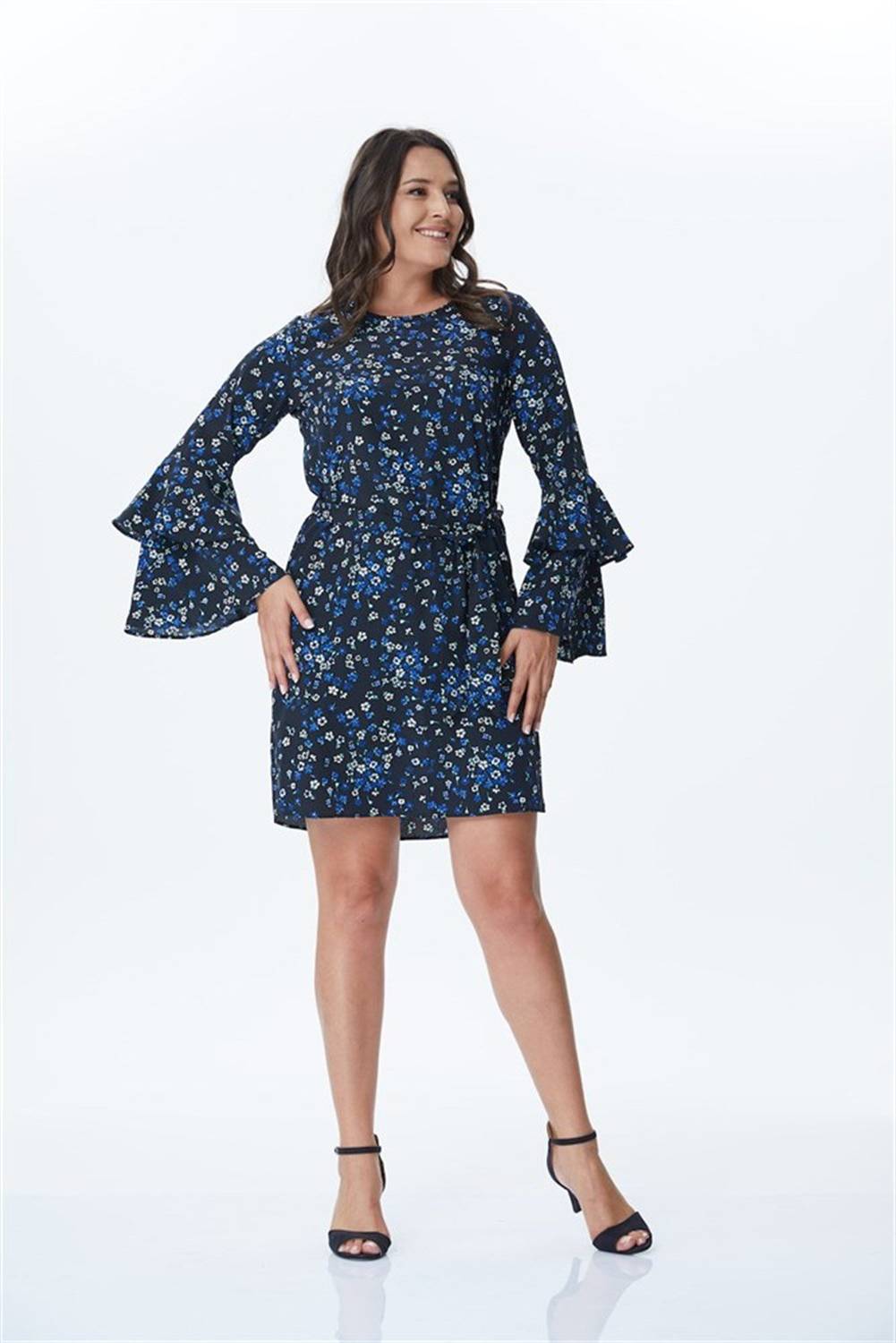 فستان زهري باكمام كشكش