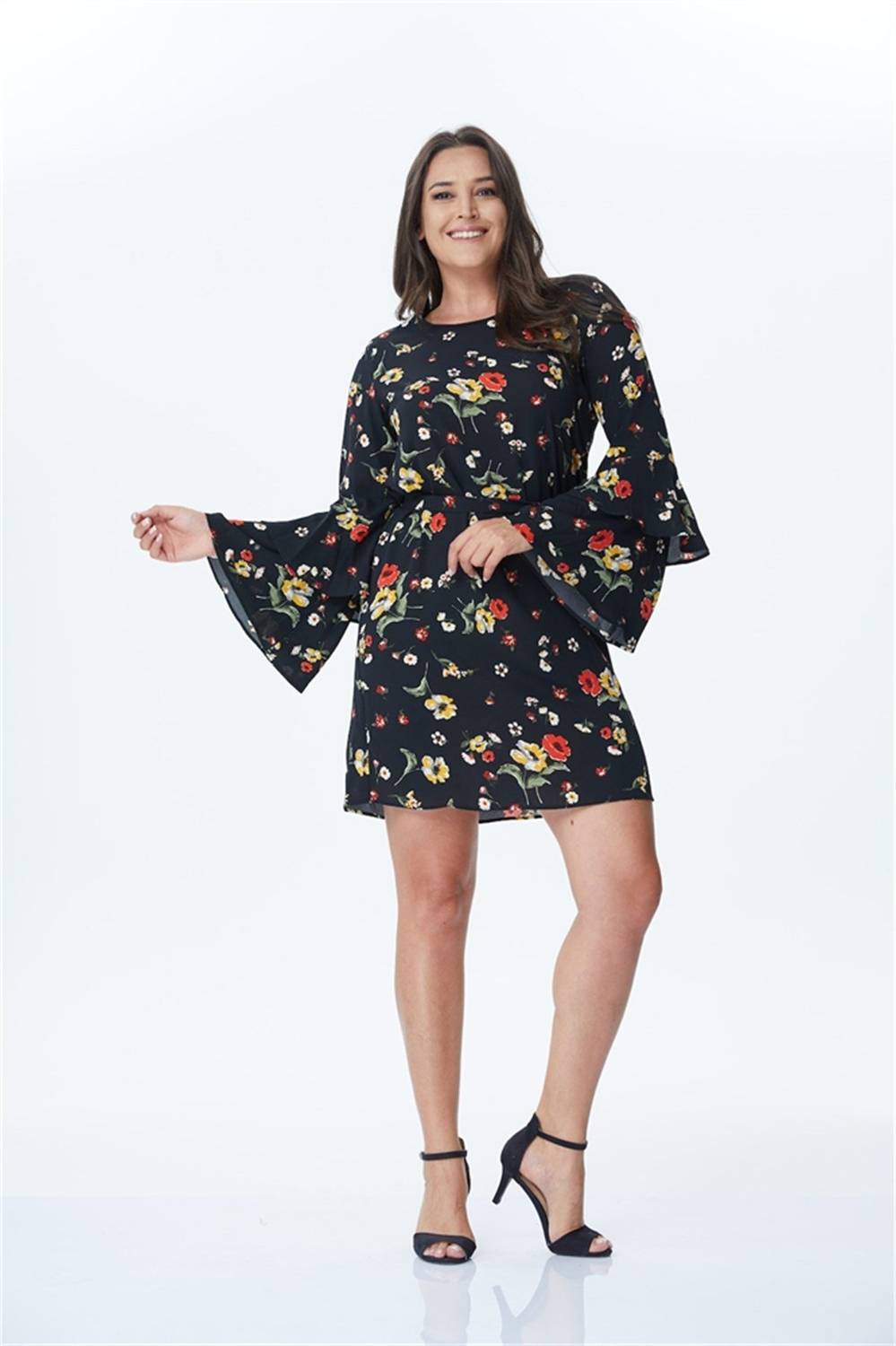Floral Dress with Ruffled Sleeves
